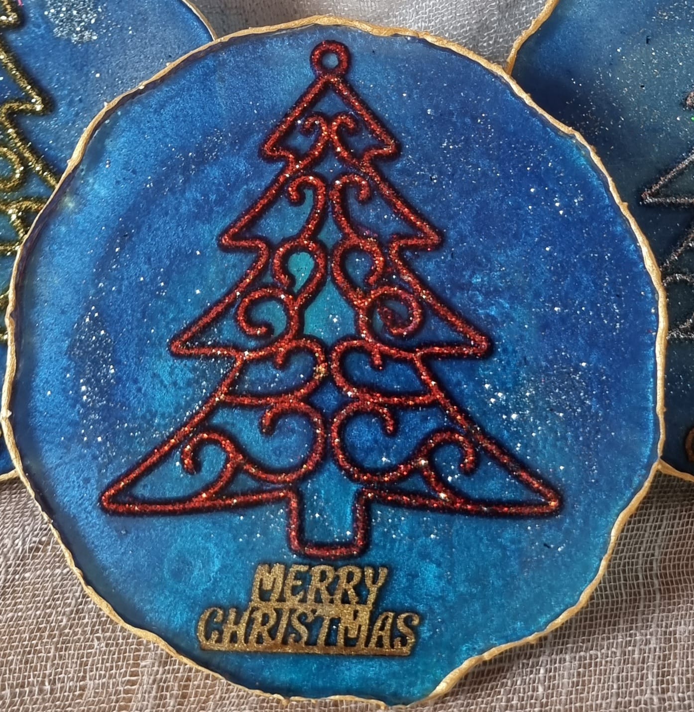 Christmas themed epoxy-resin coasters: Christmas Tree
