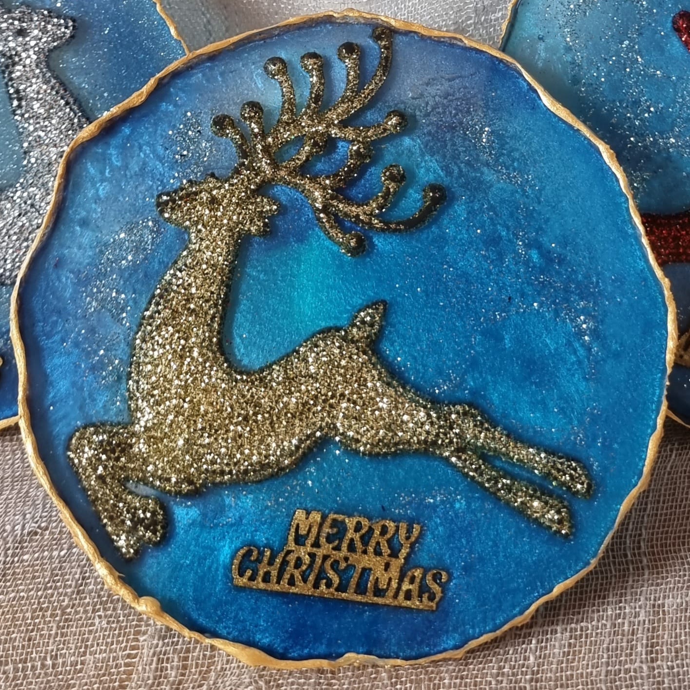 Christmas themed epoxy-resin coasters: Deer