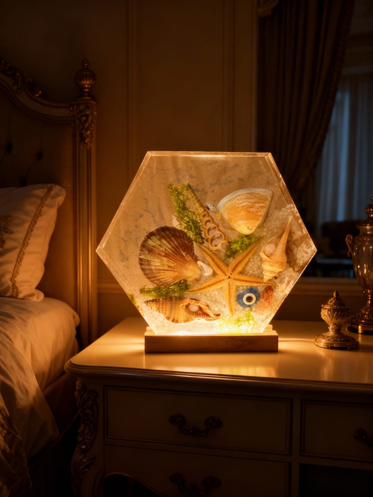 Table-top lamp made from epoxy resin