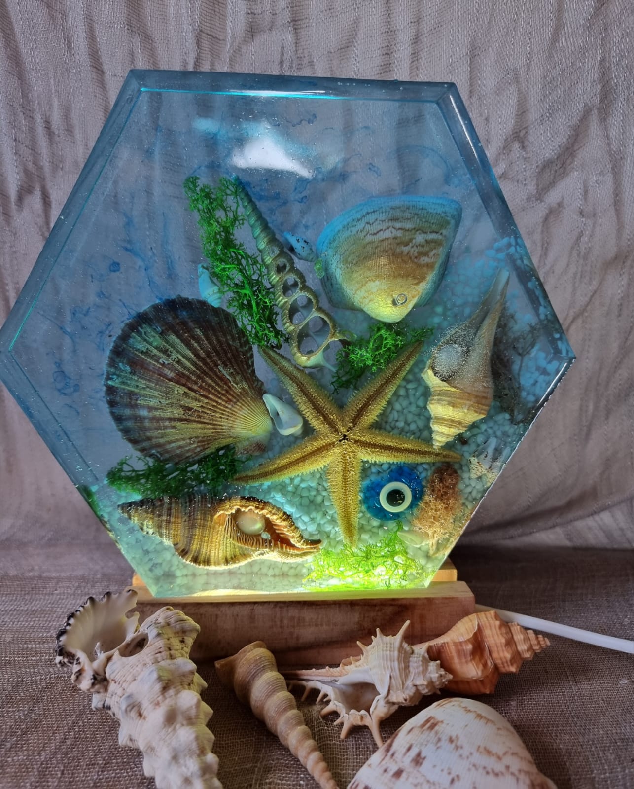 Table-top lamp made from epoxy resin