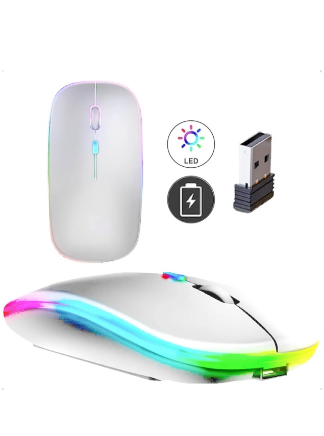 Mouse sem fio com LED RGB recarregável