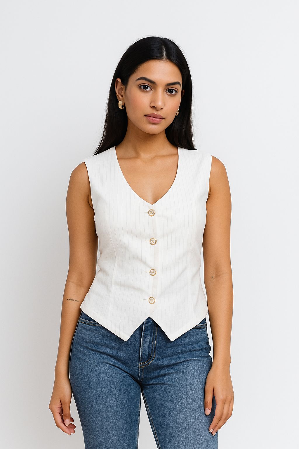 The Elara Sculpted Linen Vest – Ivory Elegance