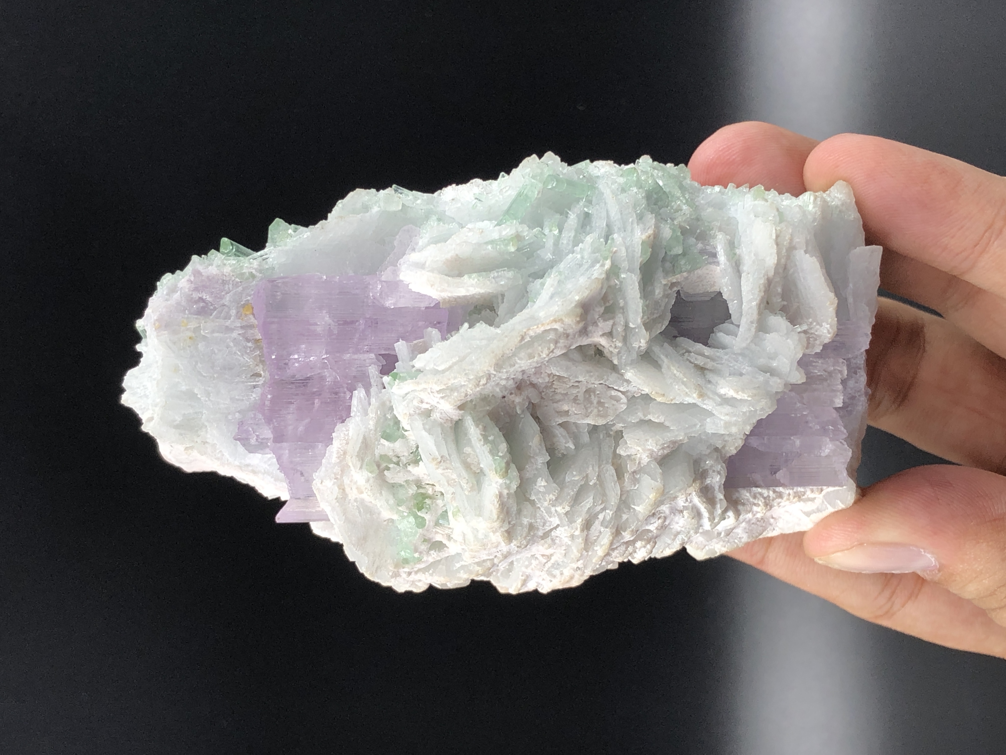 Share Pink Kunzite Crystal is Embedded in Pink Tourmaline Cluster & Cleavelandite