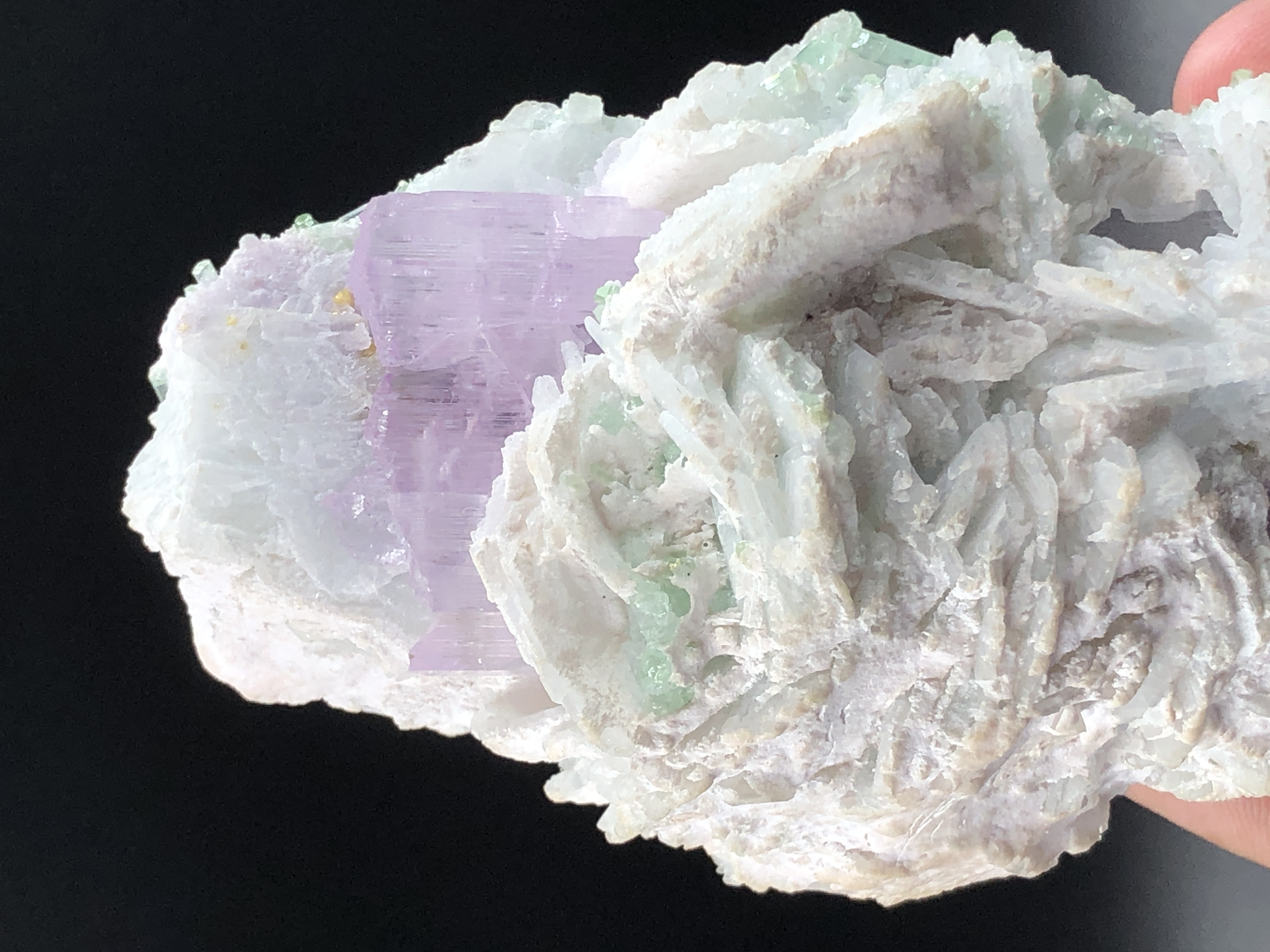 Share Pink Kunzite Crystal is Embedded in Pink Tourmaline Cluster & Cleavelandite