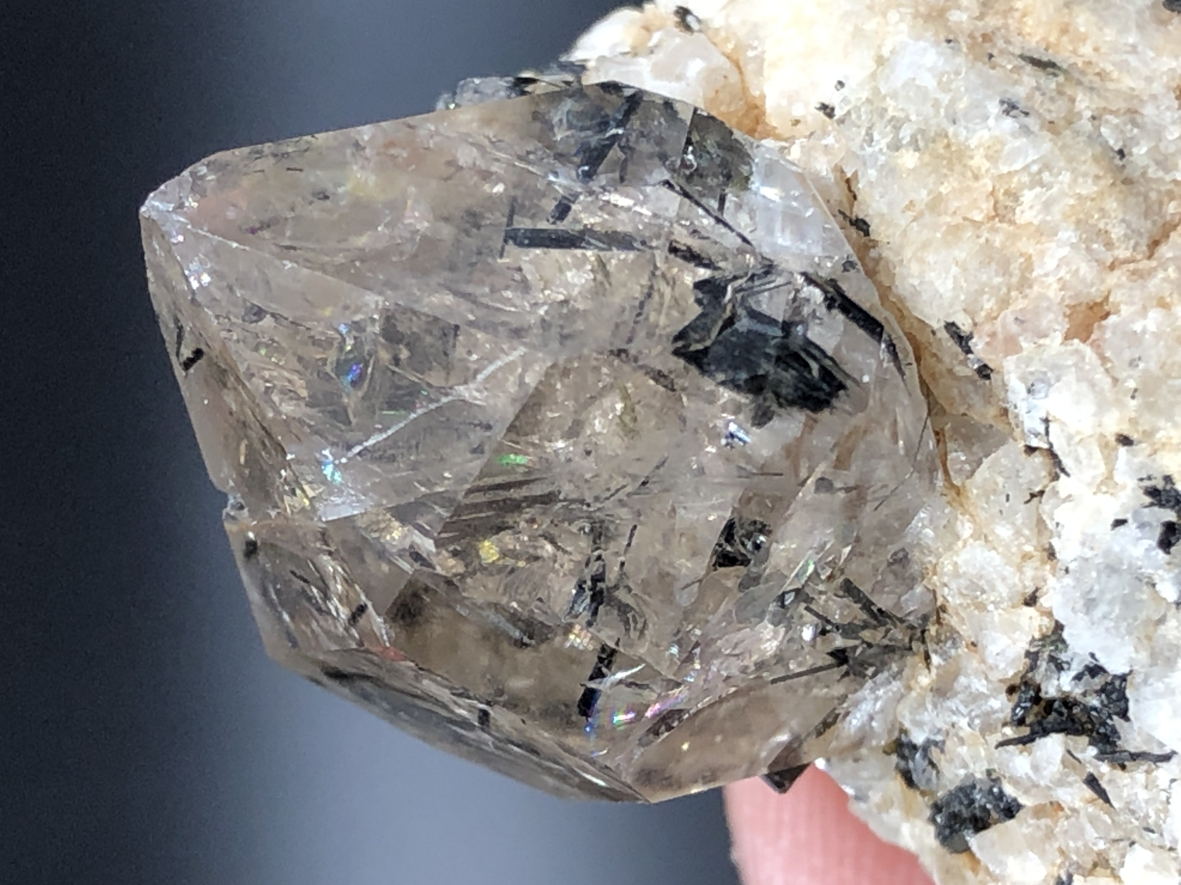 Natural Smoky Quartz With Ludwigite Inclusion, Nested on Matrix.
