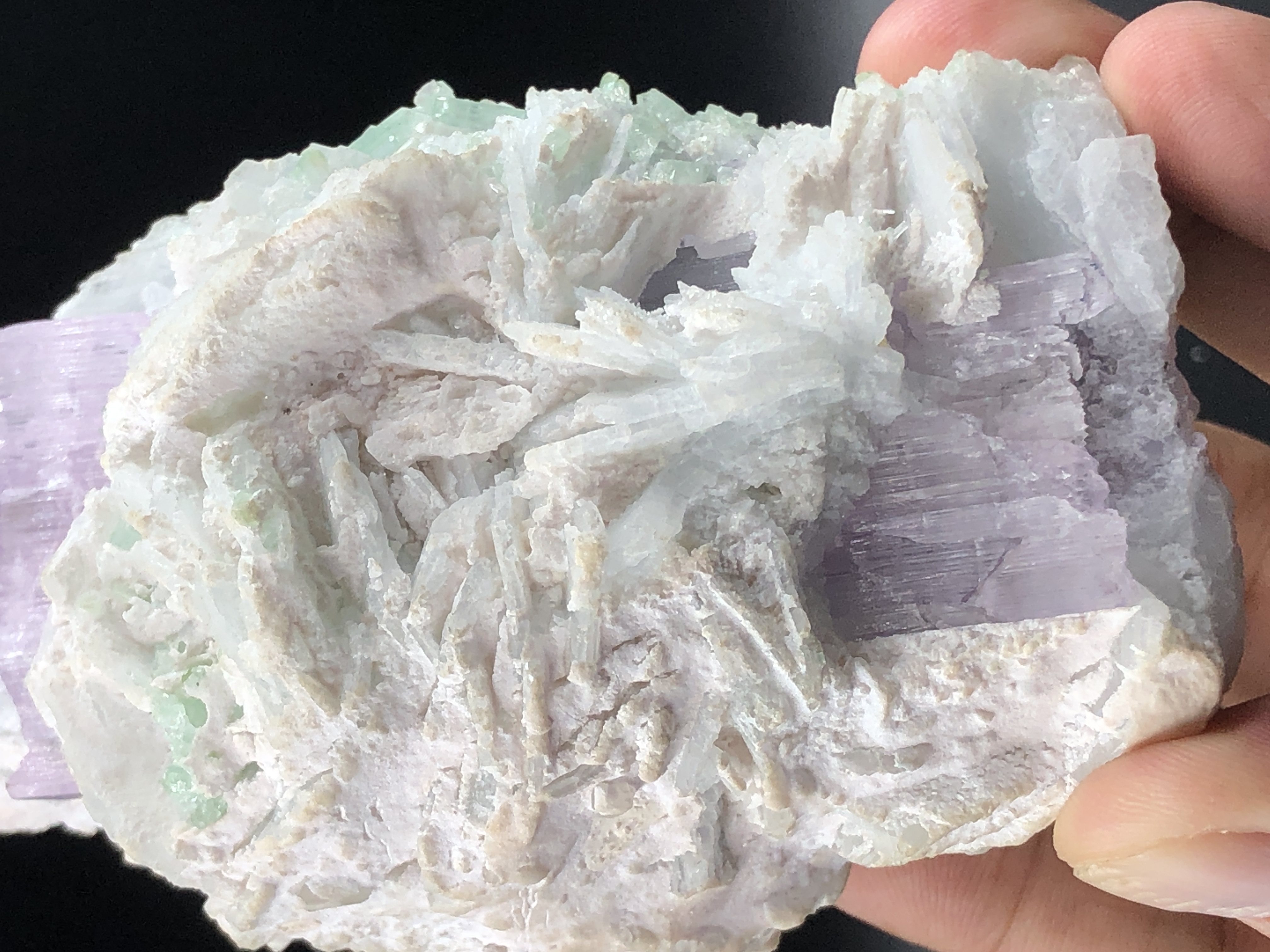 Share Pink Kunzite Crystal is Embedded in Pink Tourmaline Cluster & Cleavelandite