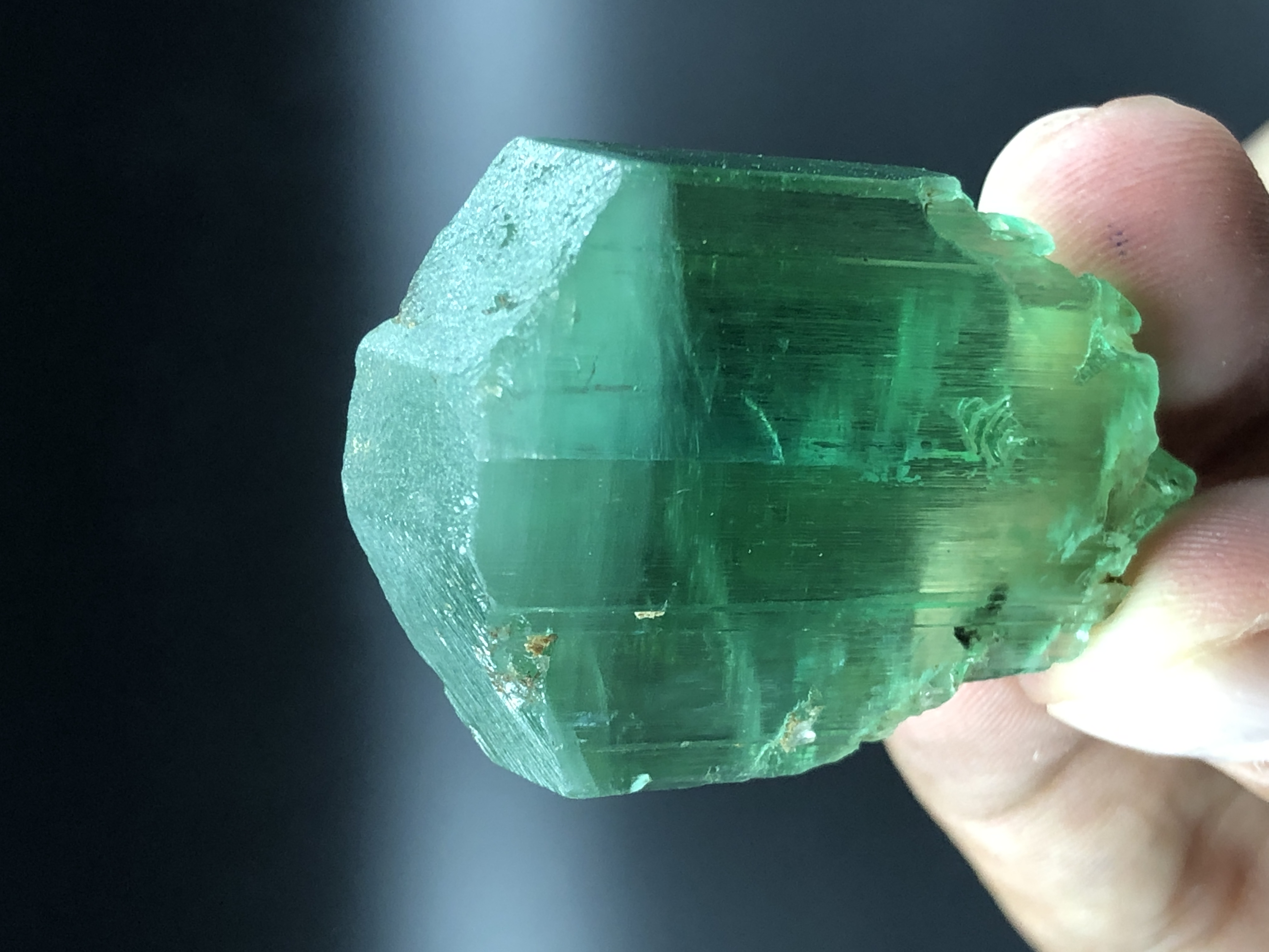 Naturally Terminated Green Spodumene Crystal, from Afghanistan.