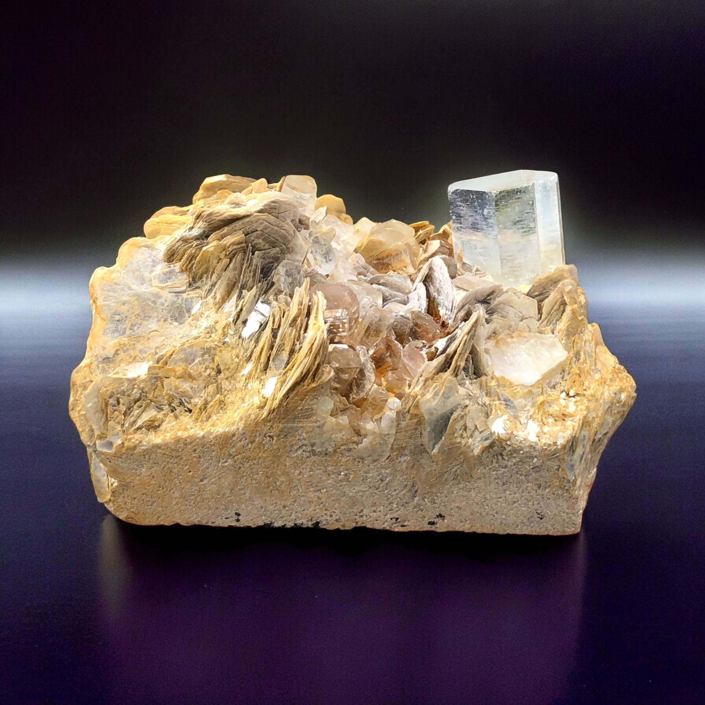 Natural Aquamarine Crystal Perched on Muscovite - Nagar Valley, Pakistan.