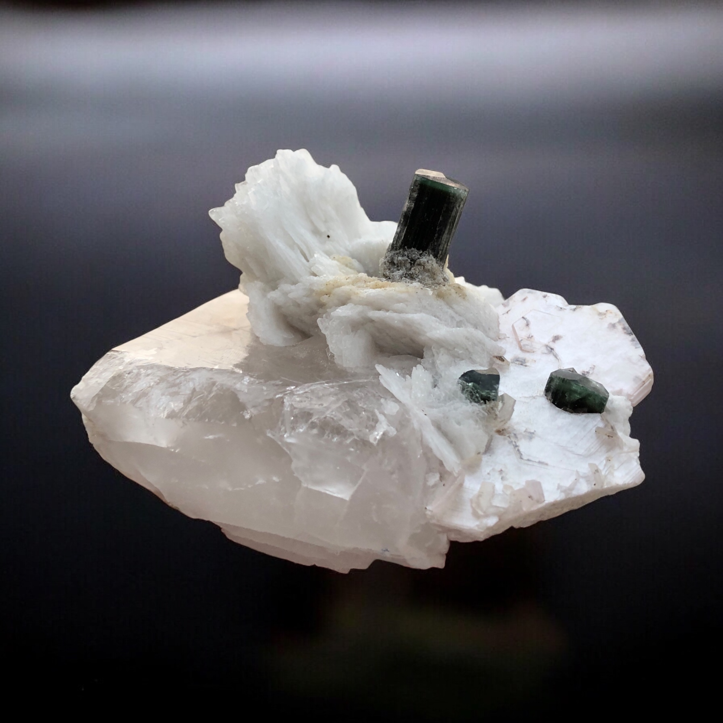 Natural Green Cap Tourmaline Crystal in association with Quartz; Cleavelandite & Phlogopite. (Repaired)