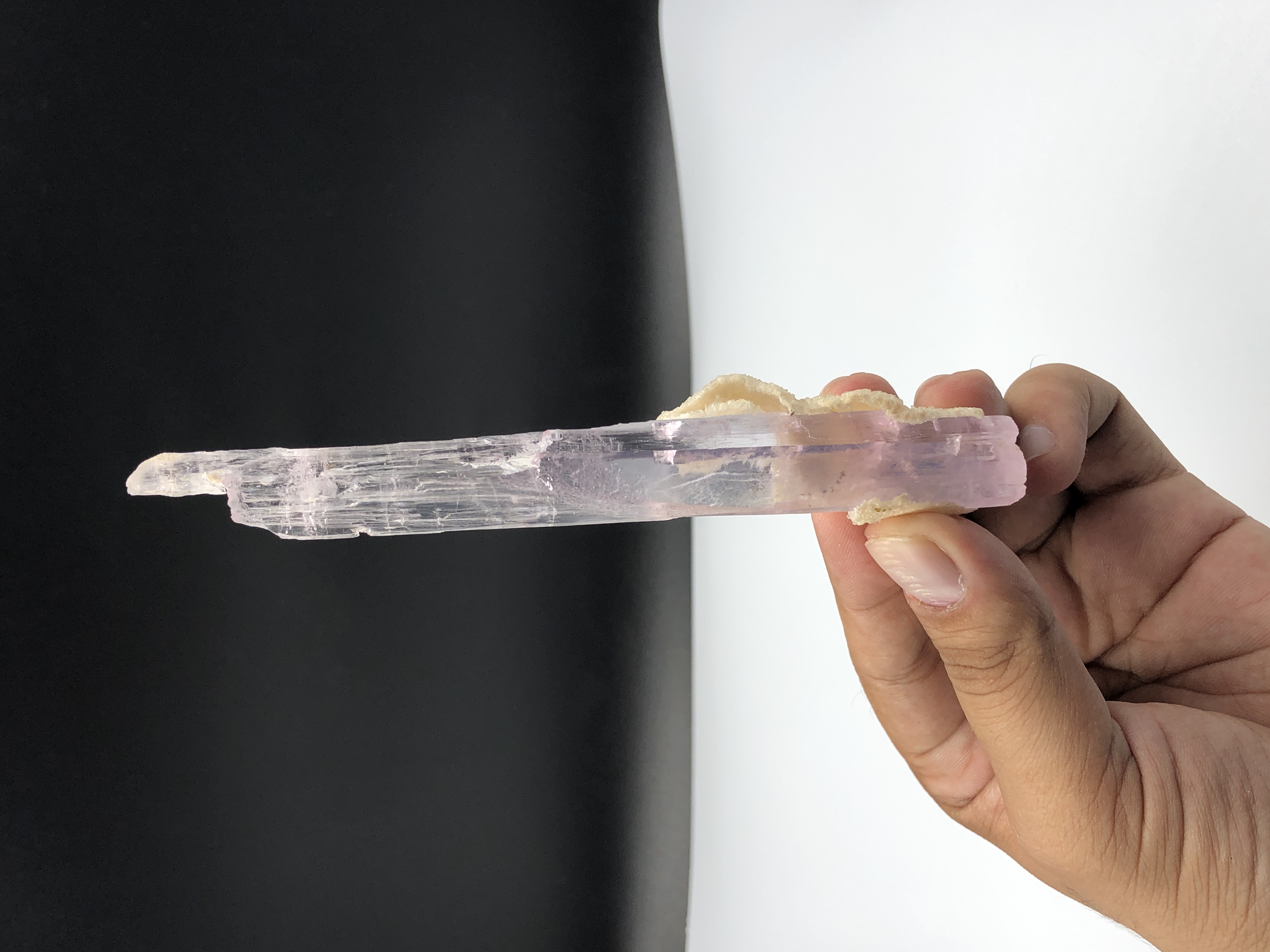 Natural Stick Shape Transparent Pink Kunzite Crystal With Matrix. 