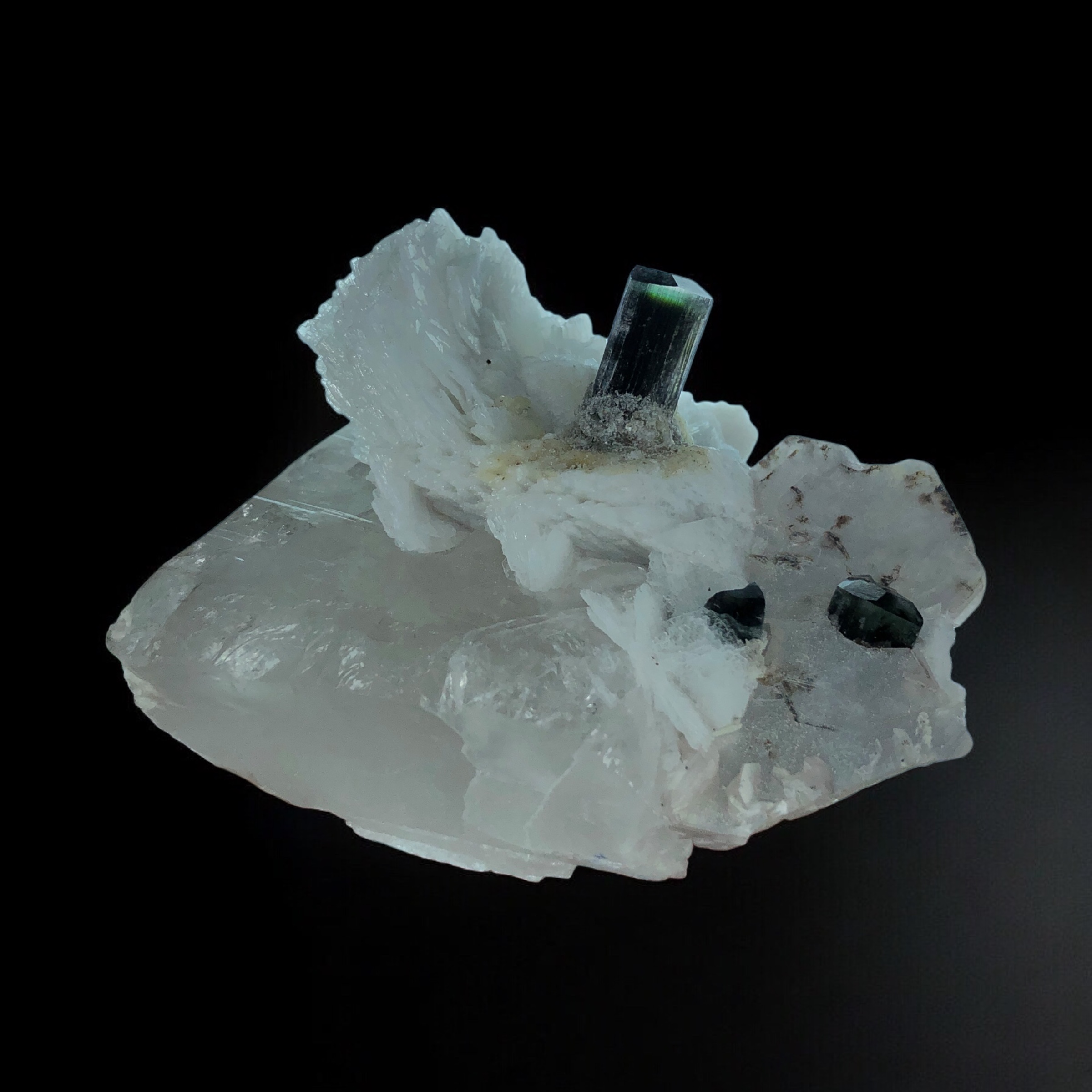 Natural Green Cap Tourmaline Crystal in association with Quartz; Cleavelandite & Phlogopite. (Repaired)