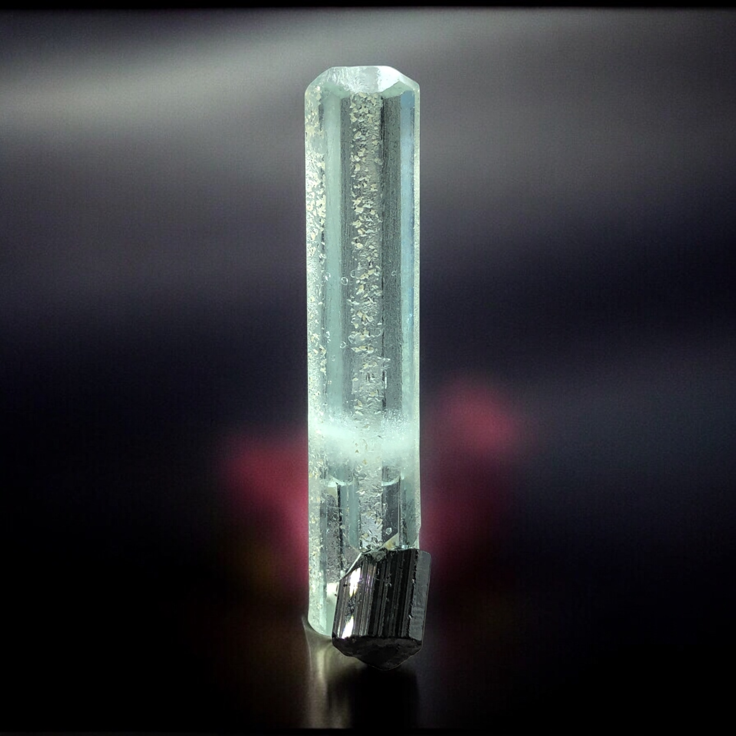 Naturally Terminated (Diamond Cut) Aquamarine Crystal With Schorl.