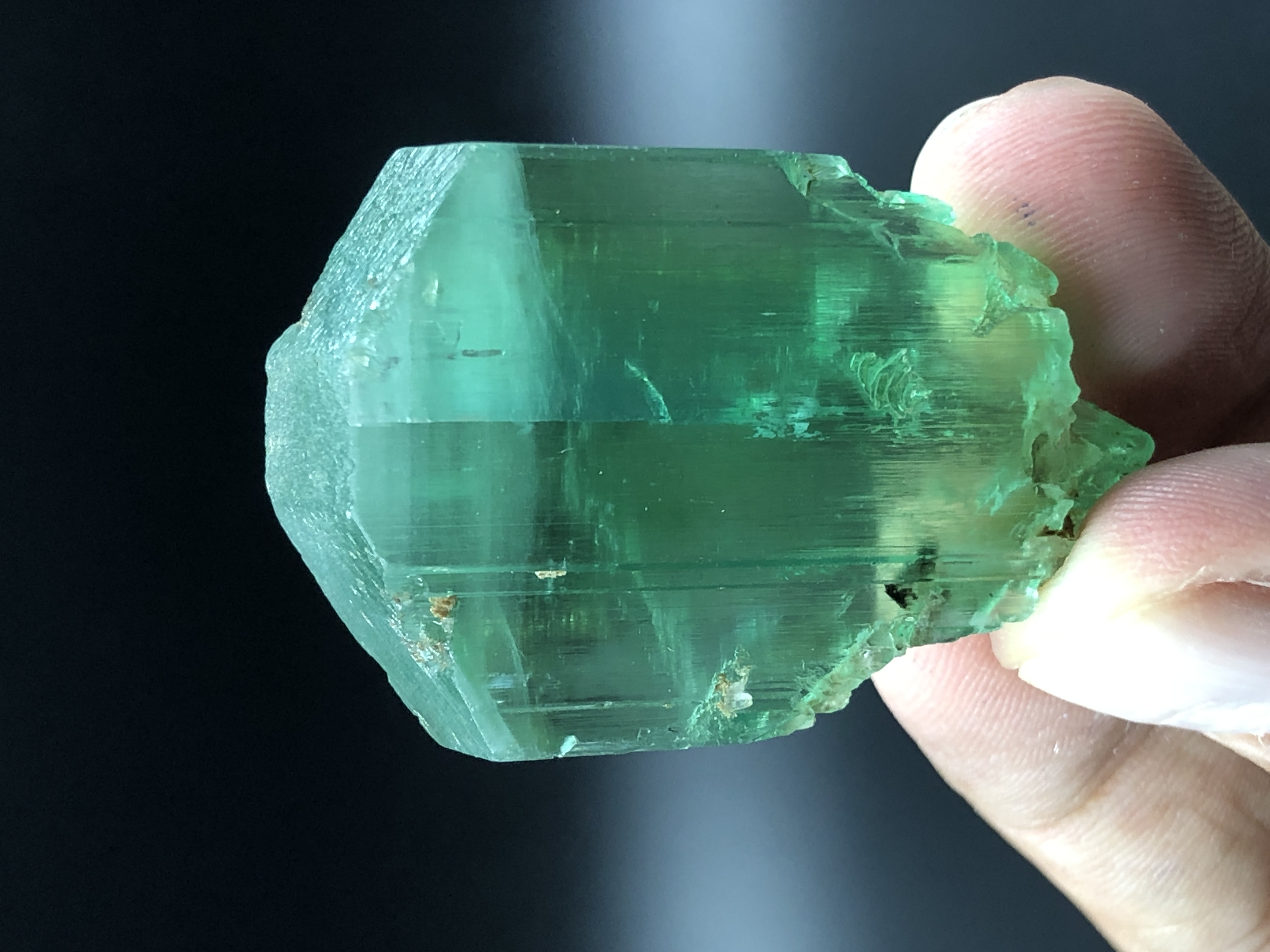 Naturally Terminated Green Spodumene Crystal, from Afghanistan.