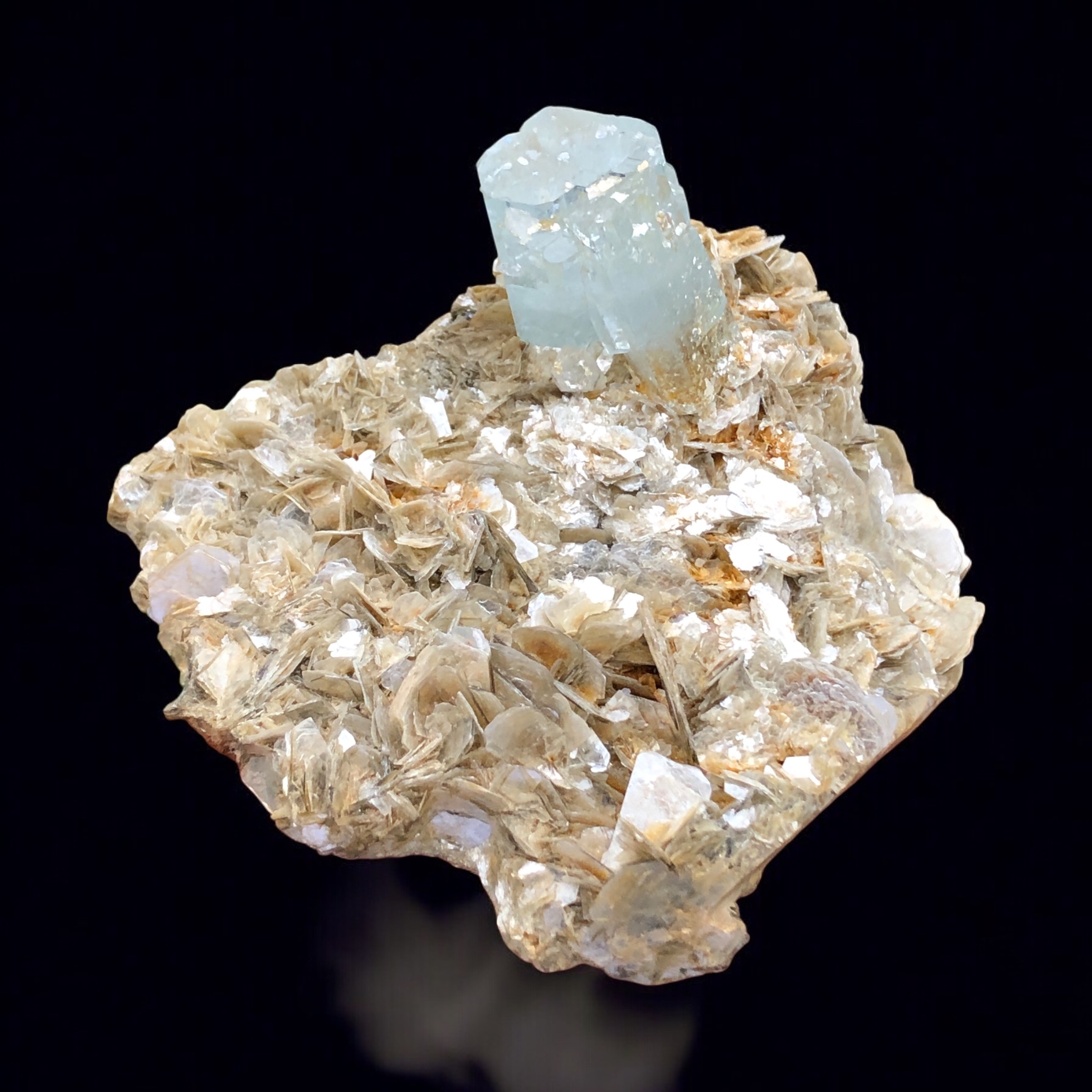 Natural Terminated Aquamarine Crystal on Muscovite.