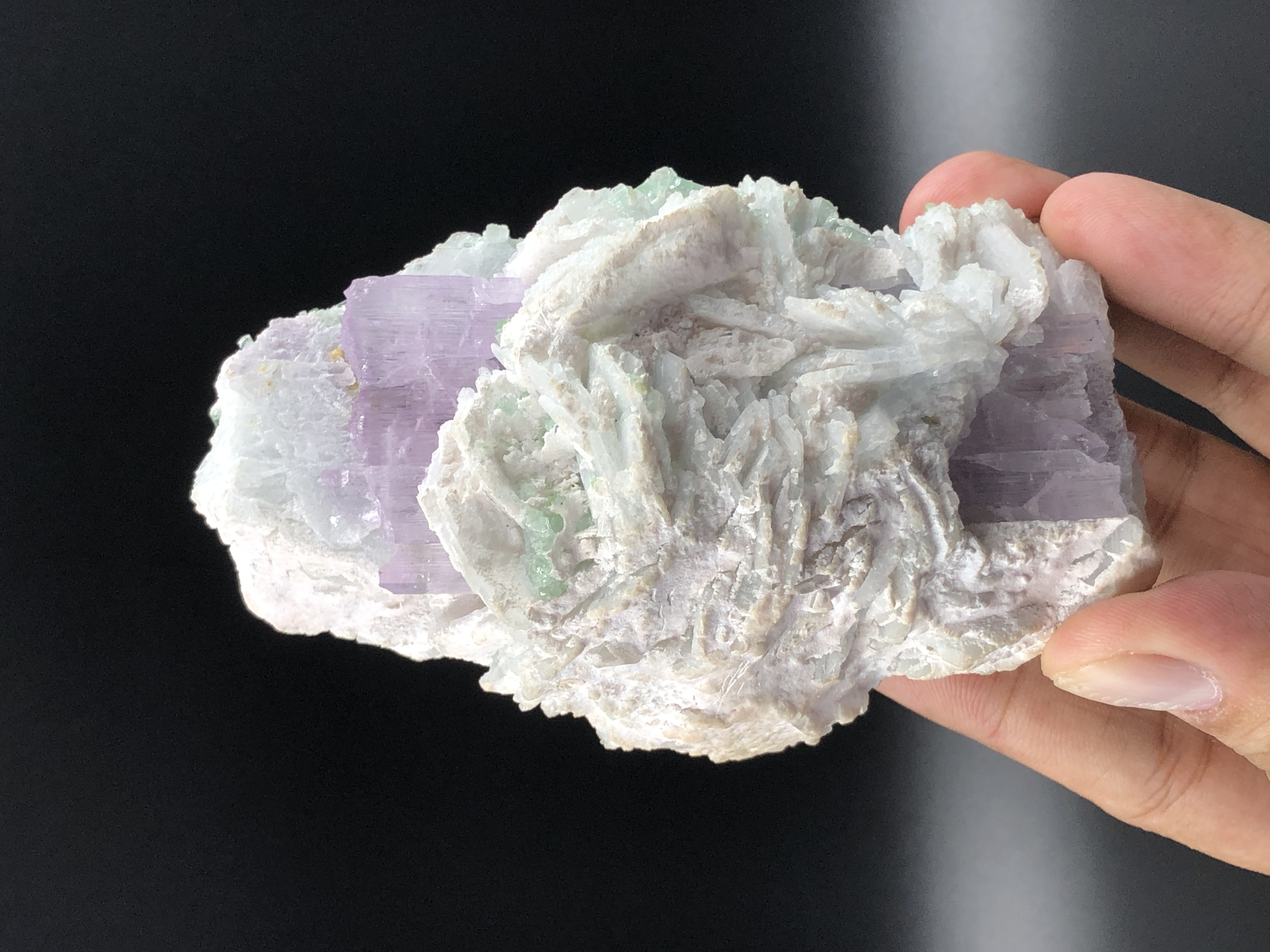 Share Pink Kunzite Crystal is Embedded in Pink Tourmaline Cluster & Cleavelandite
