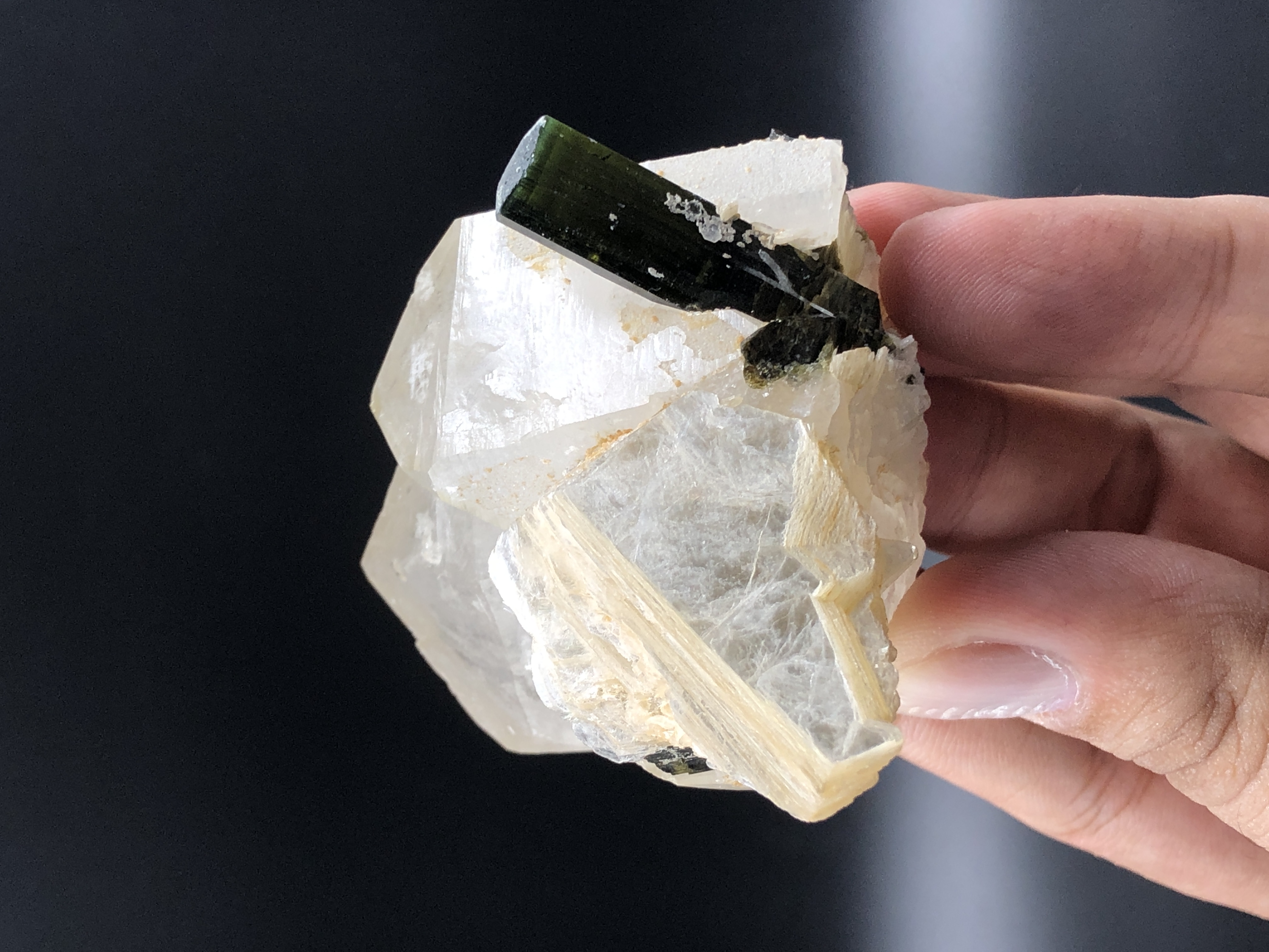 Natural Green Cap Tourmaline Crystal in association with Quartz & Phlogopite.