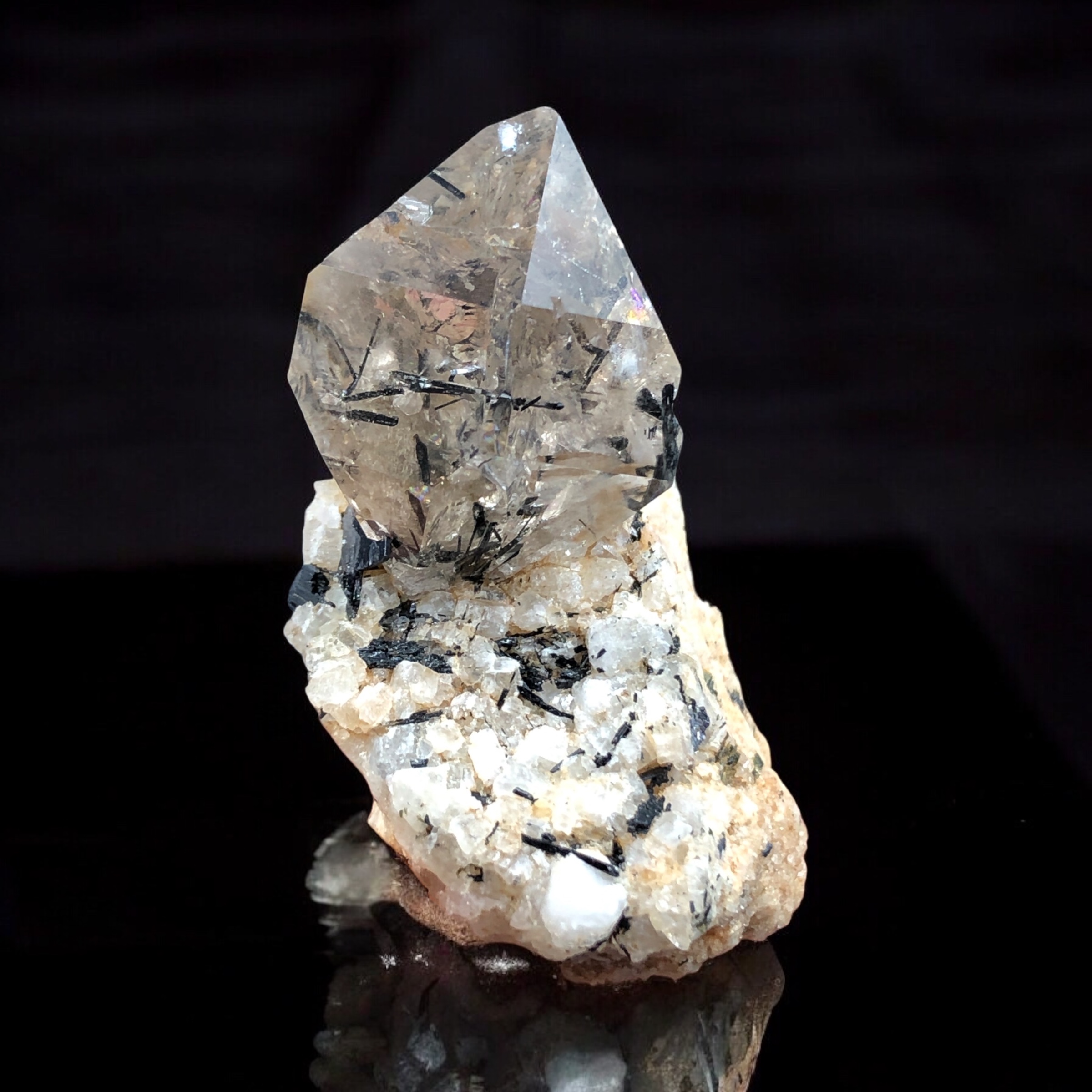 Natural Smoky Quartz With Ludwigite Inclusion, Nested on Matrix.