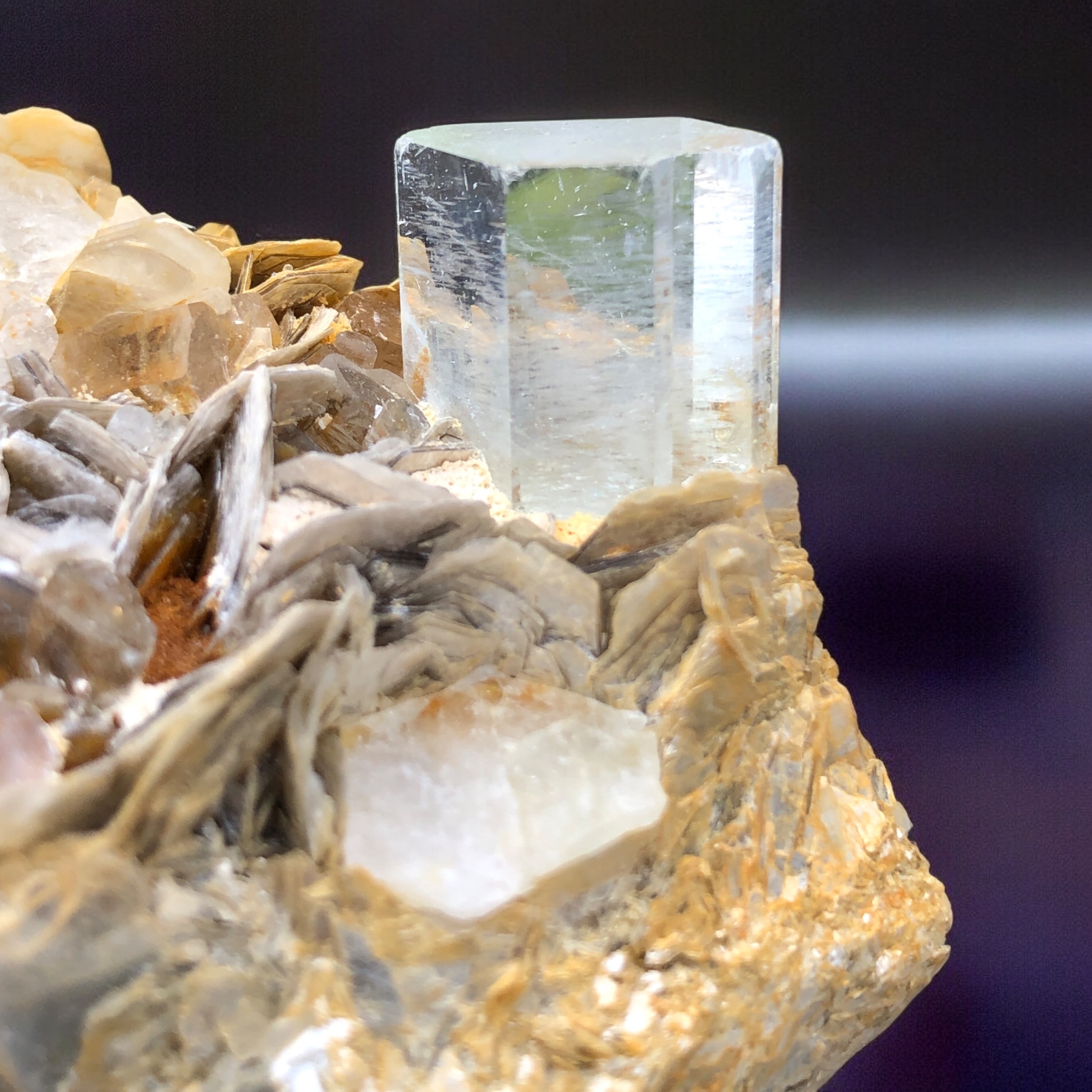 Natural Aquamarine Crystal Perched on Muscovite - Nagar Valley, Pakistan.