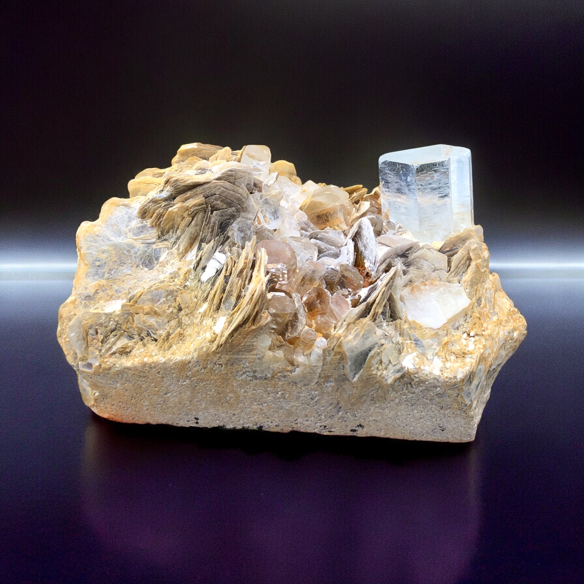 Natural Aquamarine Crystal Perched on Muscovite - Nagar Valley, Pakistan.
