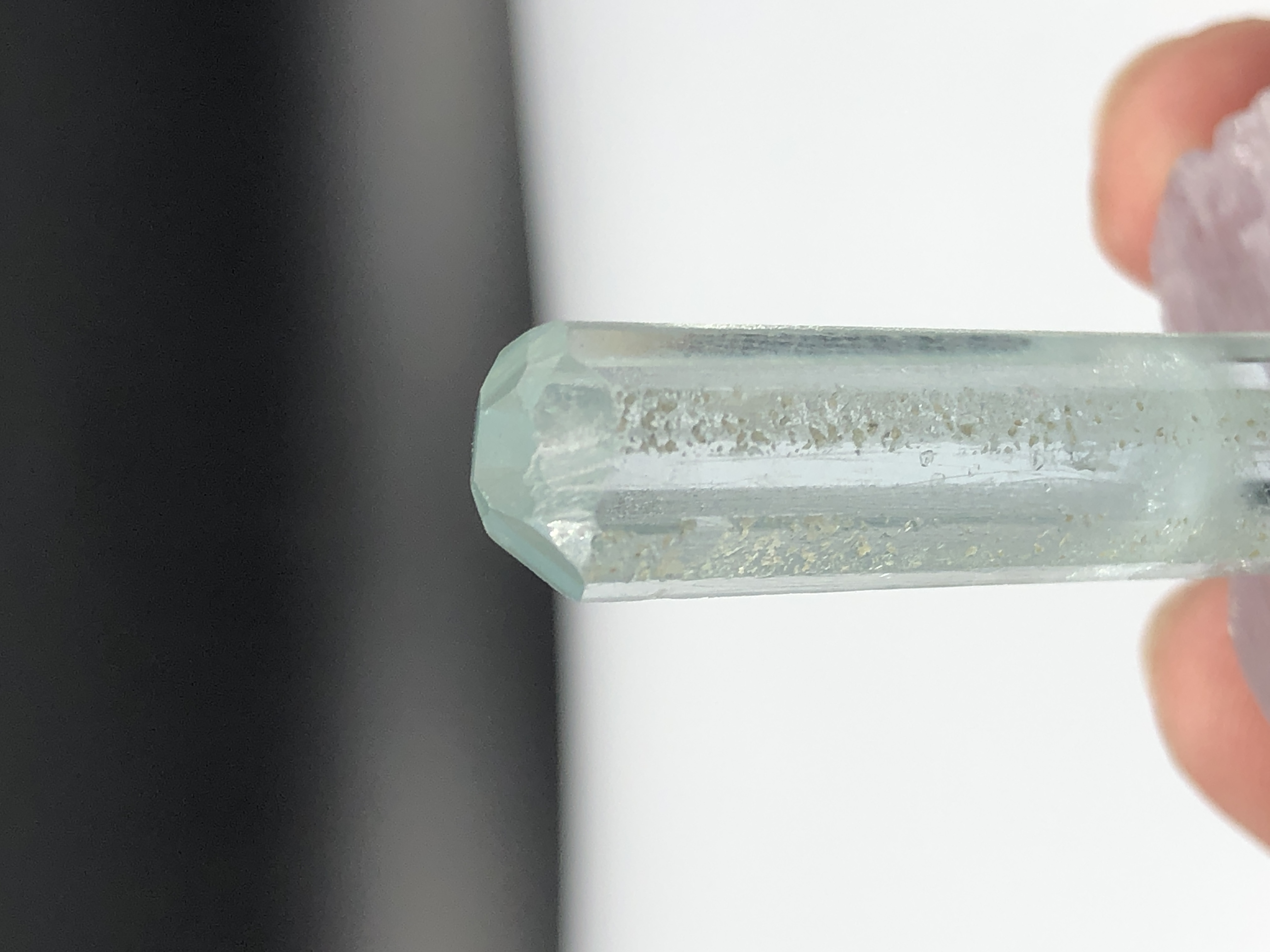Naturally Terminated (Diamond Cut)  Aquamarine Crystal With Schorl.