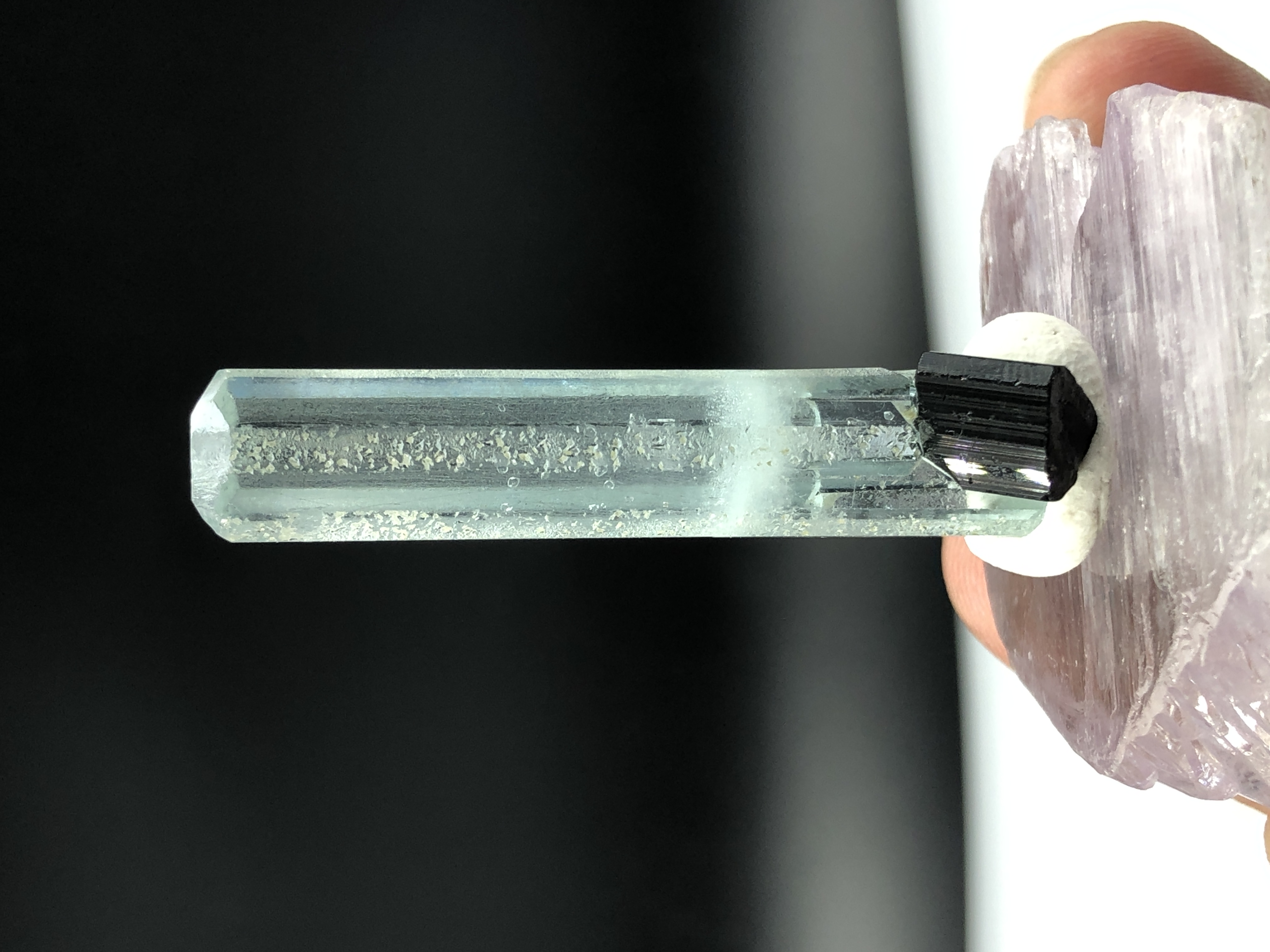 Naturally Terminated (Diamond Cut)  Aquamarine Crystal With Schorl.
