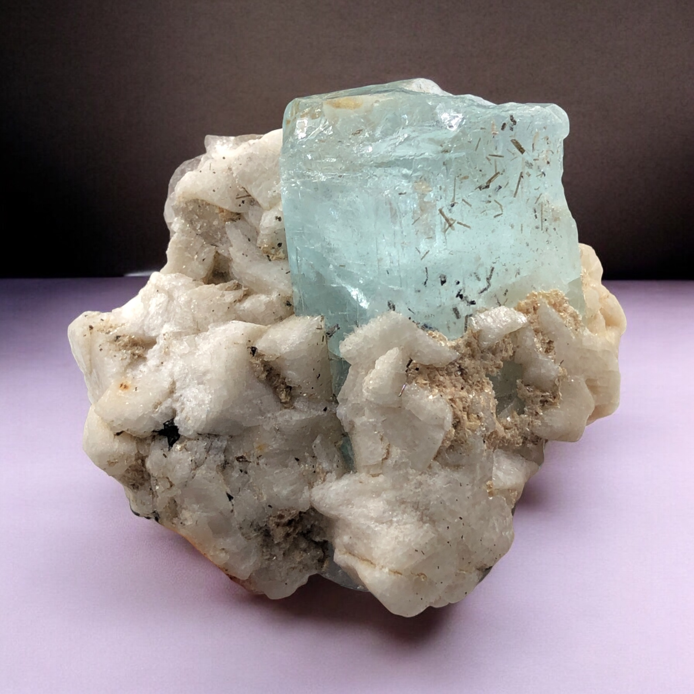 Natural Aquamarine Combined with Feldspar.