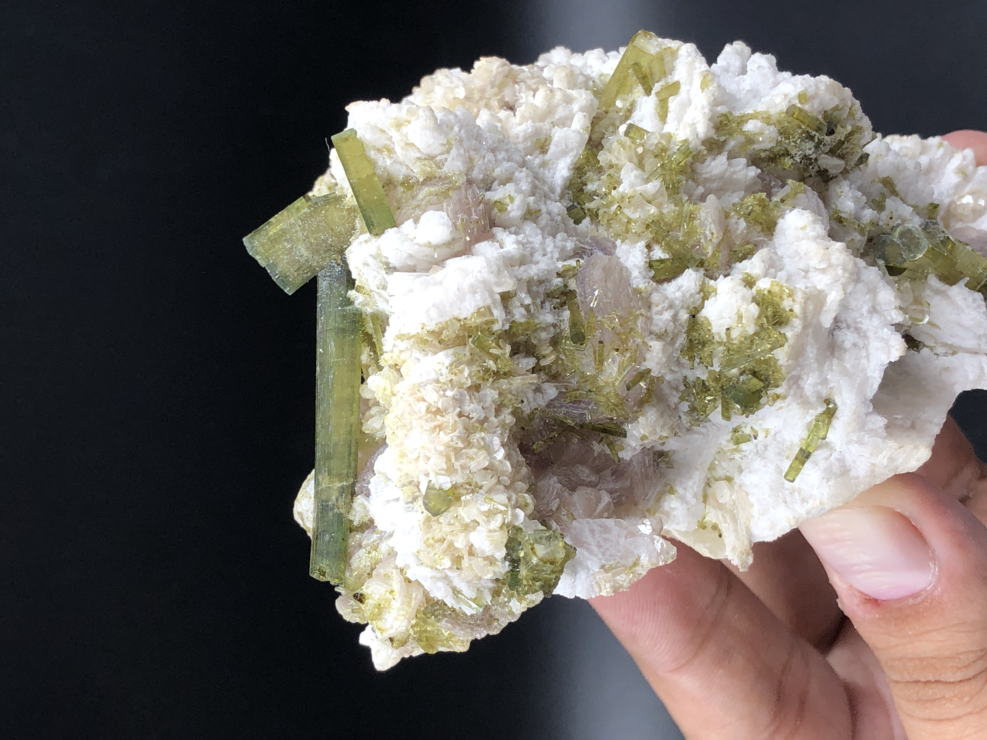 Crystal Cluster of Tourmaline Combined With Lepidolite & Mother Rock.