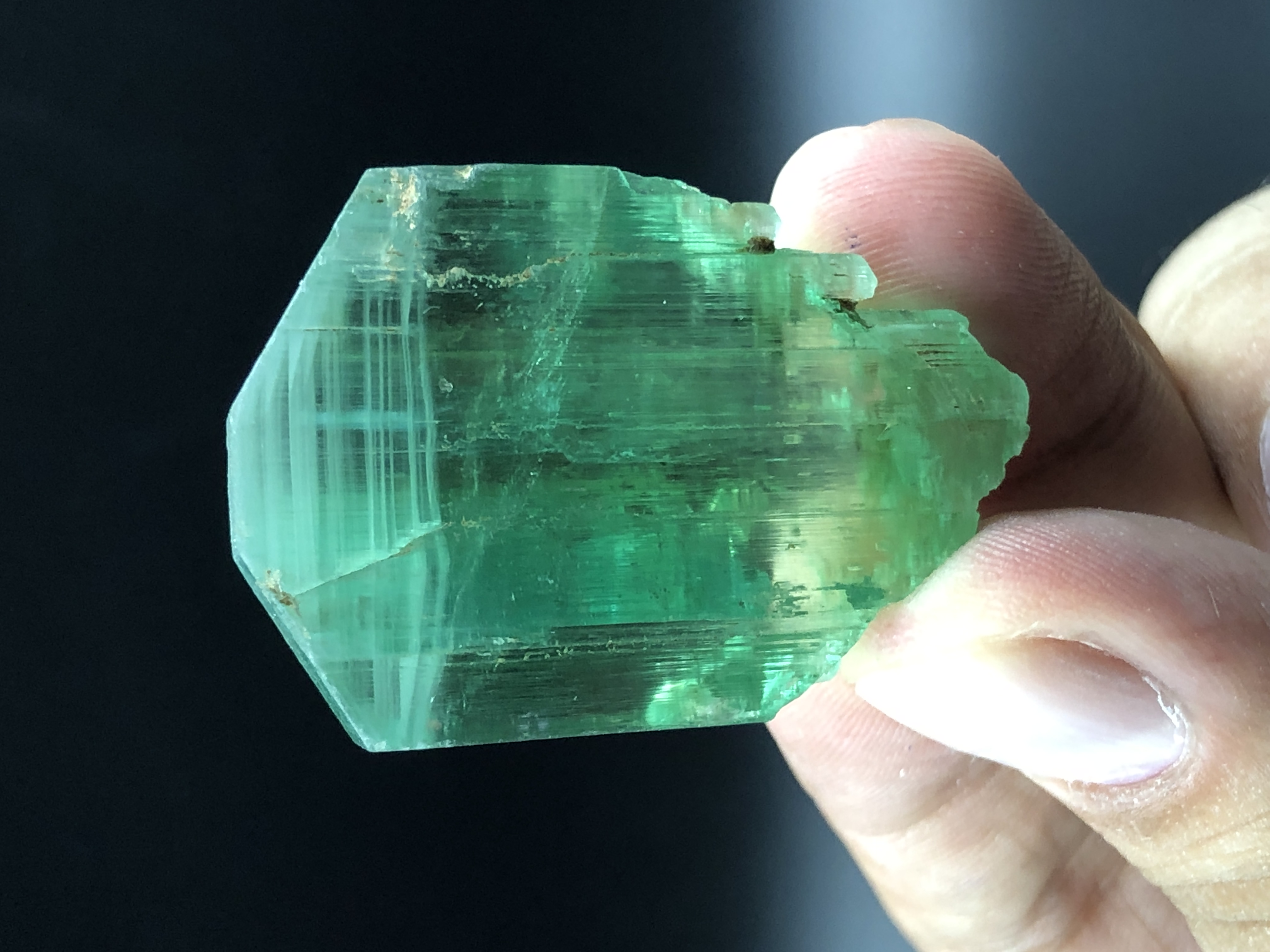 Naturally Terminated Green Spodumene Crystal, from Afghanistan.