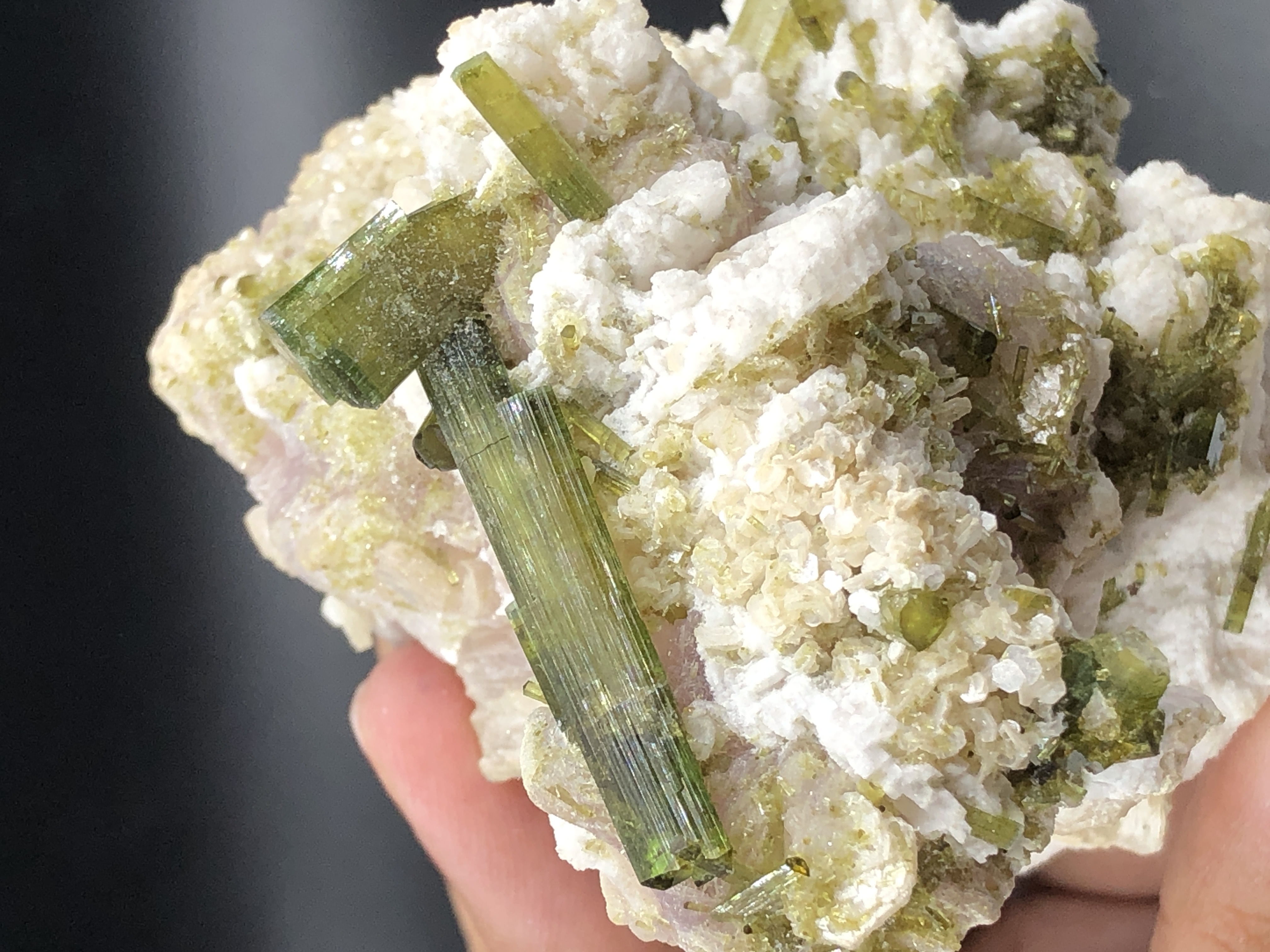 Crystal Cluster of Tourmaline Combined With Lepidolite & Mother Rock.