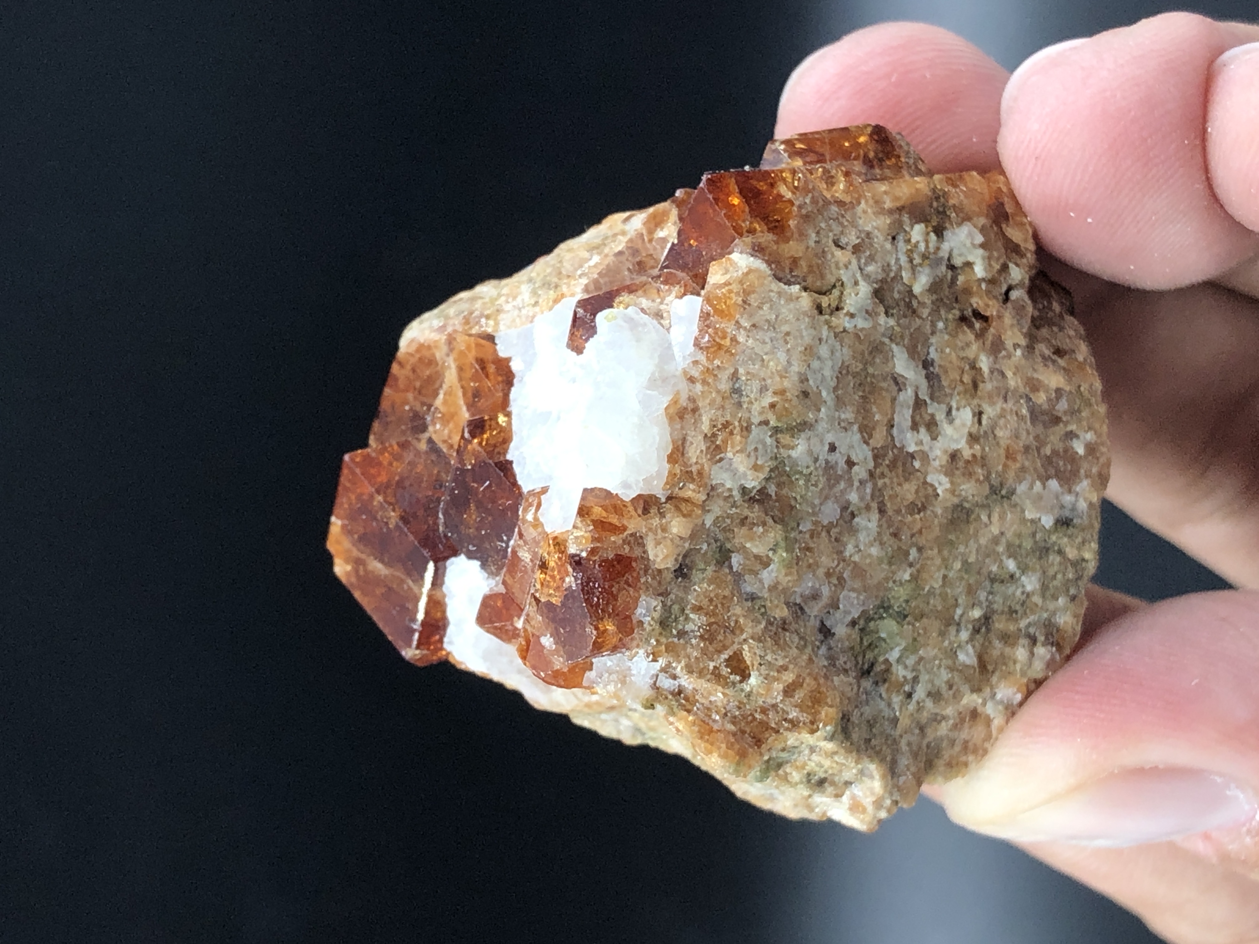 Natural Crystal Cluster of Orange Garnet With Mother Rock 
