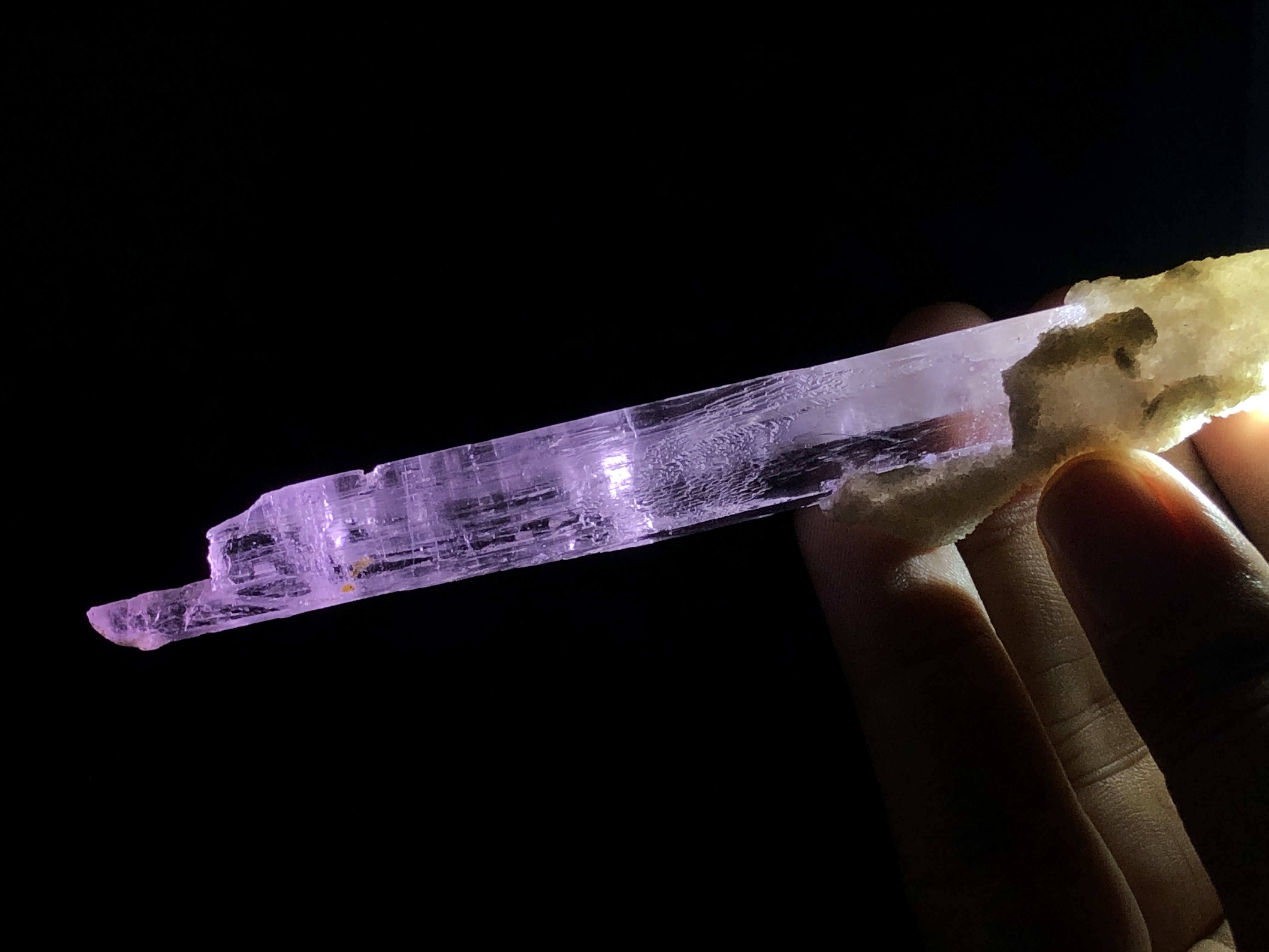 Natural Stick Shape Transparent Pink Kunzite Crystal With Matrix.