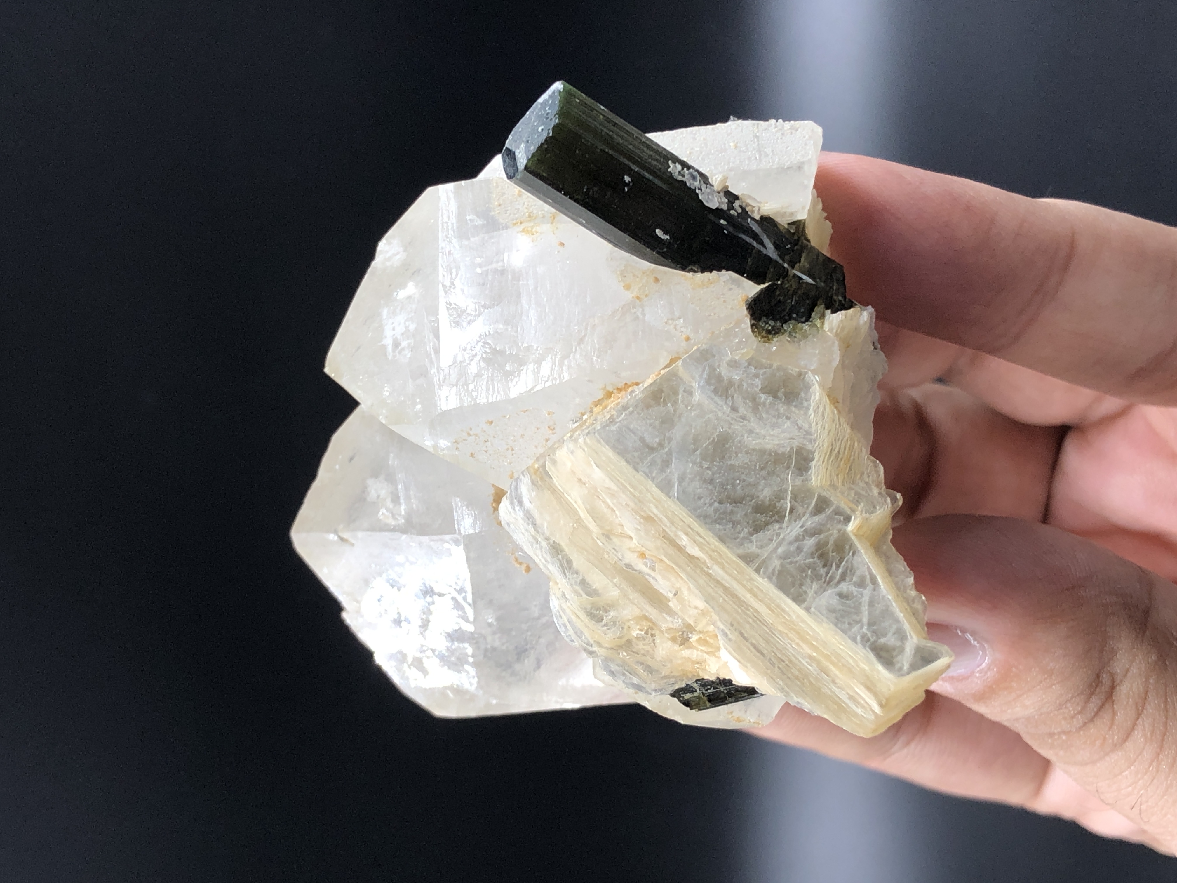 Natural Green Cap Tourmaline Crystal in association with Quartz & Phlogopite.