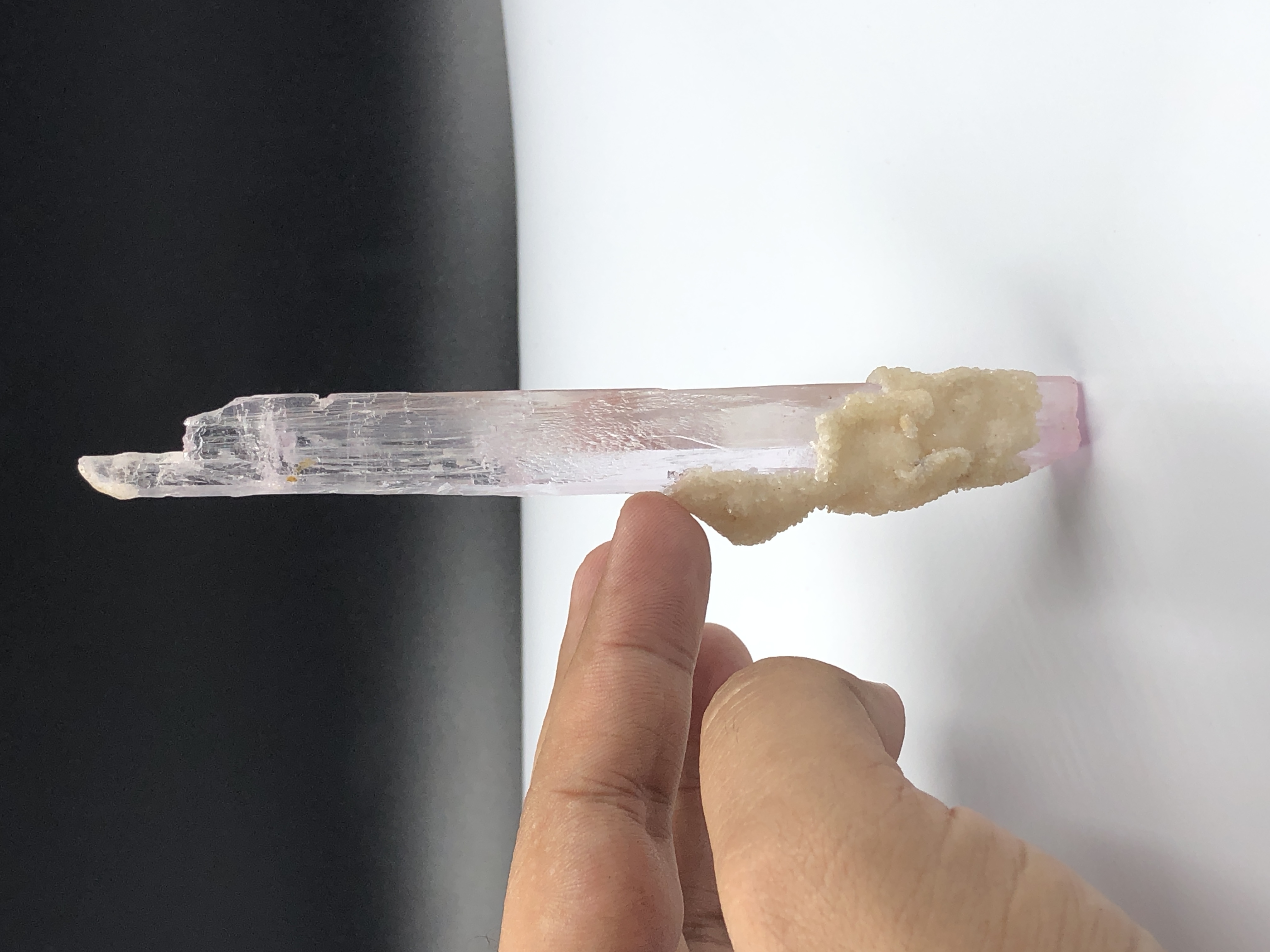 Natural Stick Shape Transparent Pink Kunzite Crystal With Matrix. 