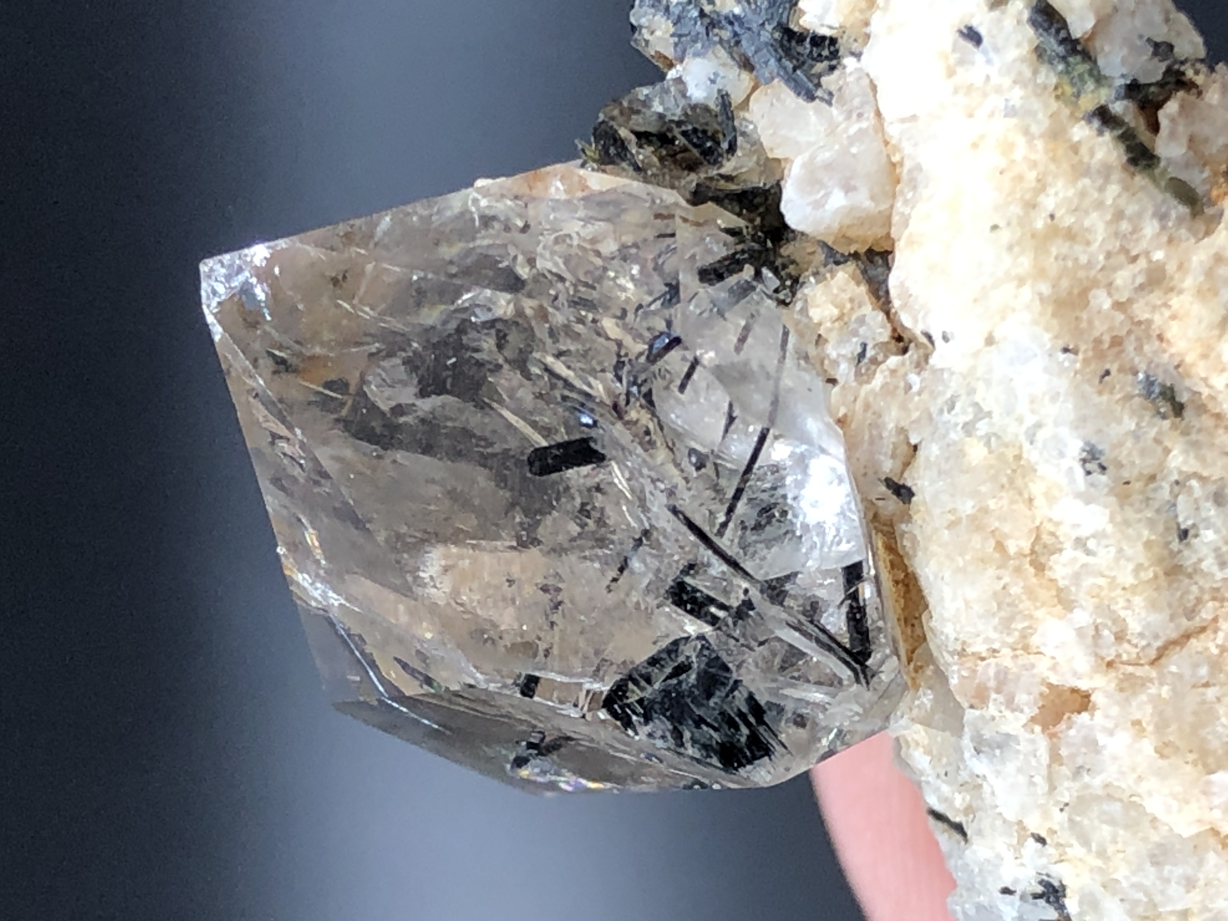 Natural Smoky Quartz With Ludwigite Inclusion, Nested on Matrix.
