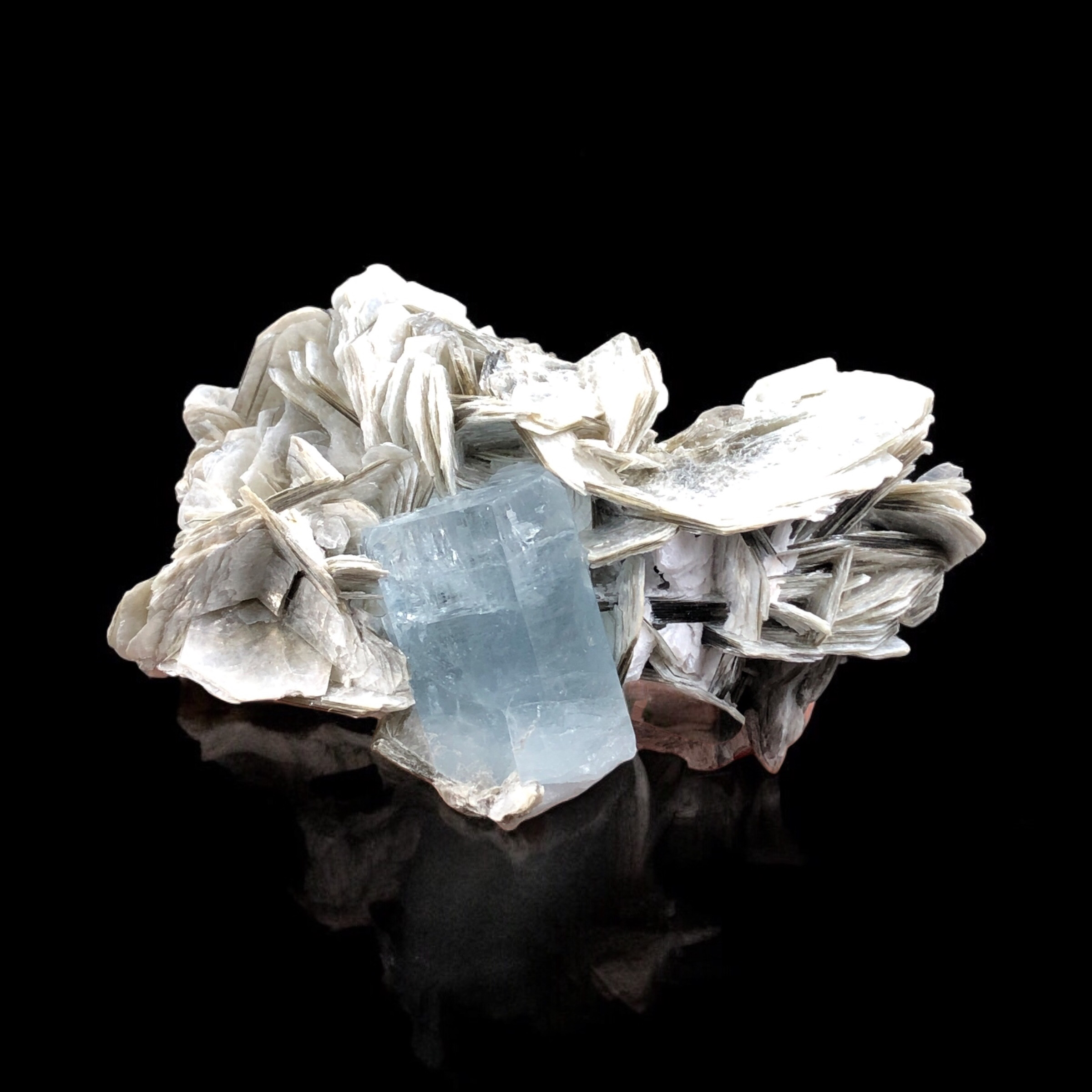 Stunning Naturally Terminated Aquamarine Crystal Nestled on Muscovite Bunch.