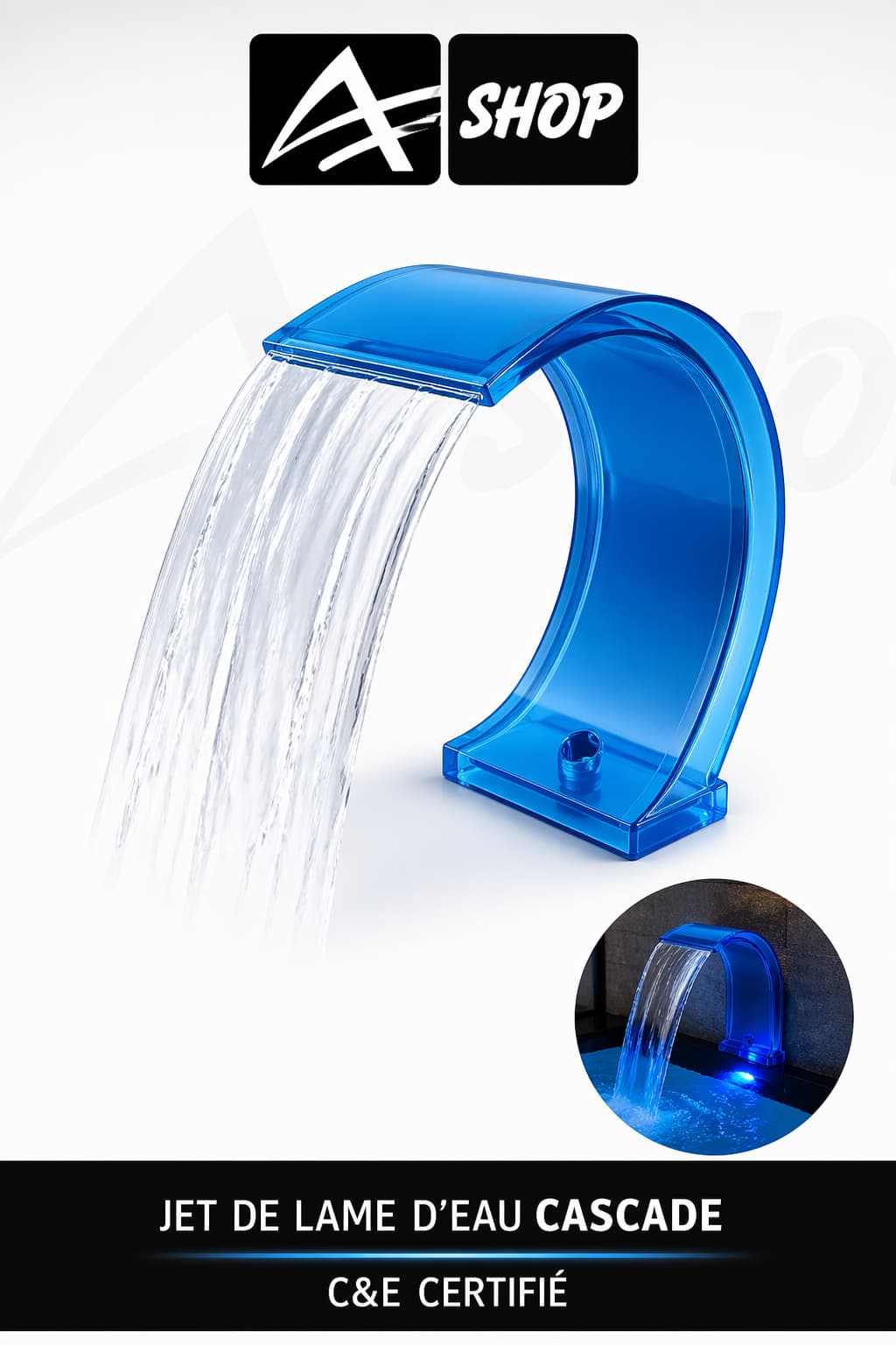 JET DE LAME D’EAU CASCADE RGB FLEXIELAGE CRISTAL AVEC TELECOMANDE DE 80 CM