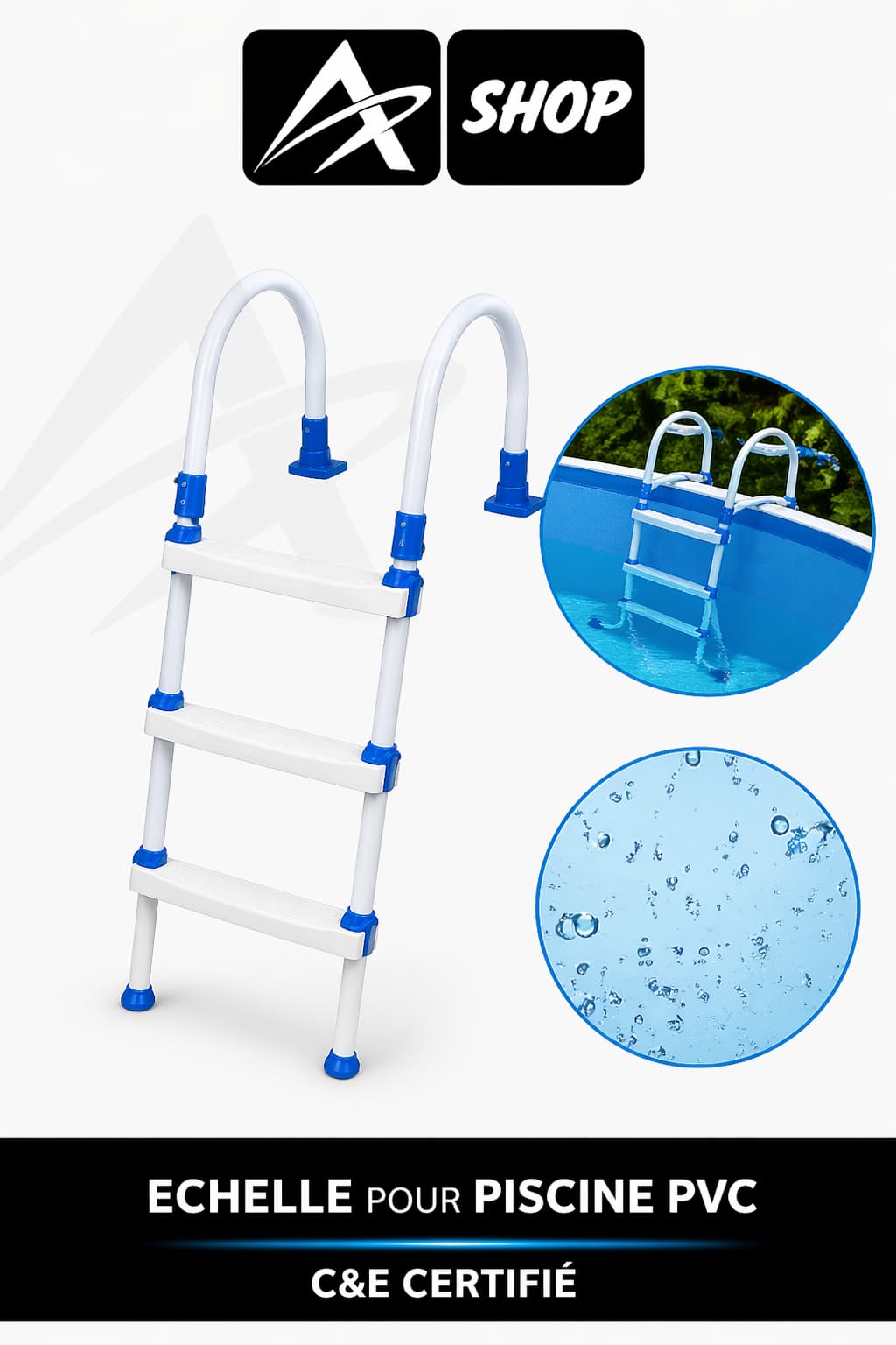 ECHELLE POUR PISCINE PVC 4 MARCHES 1,32 M