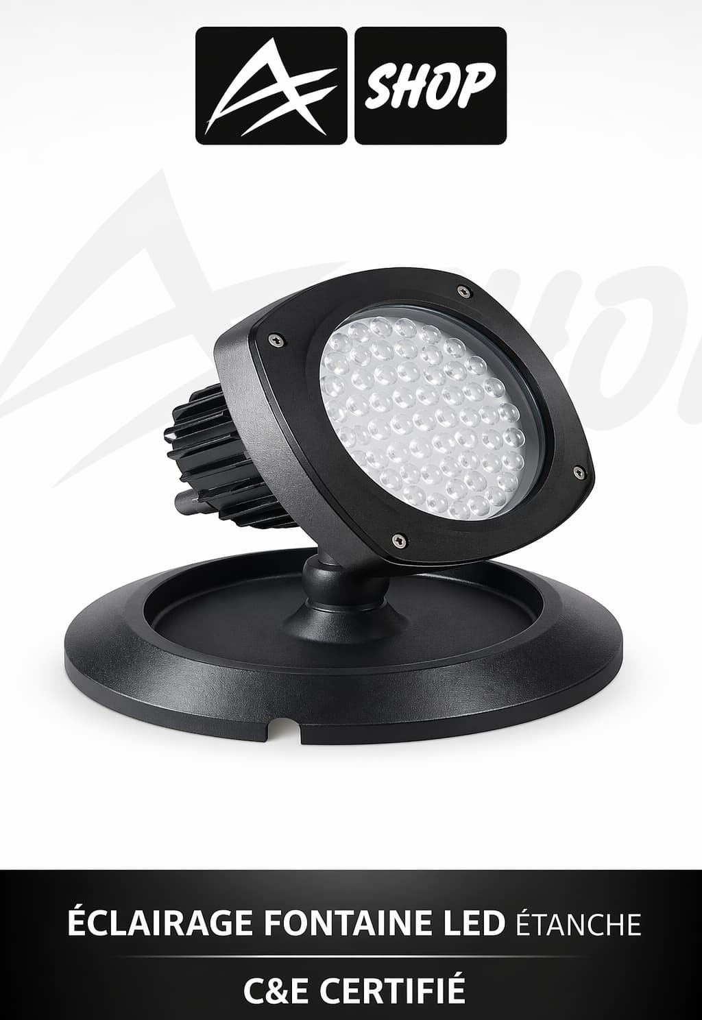 PROJECTEUR DE FONTAINE AVEC TRANSFORMATEUR 12V LED COULEUR+10M DE CABLE ET ACCESSOIRS COMPLETS 1*6W REF CQD 135B