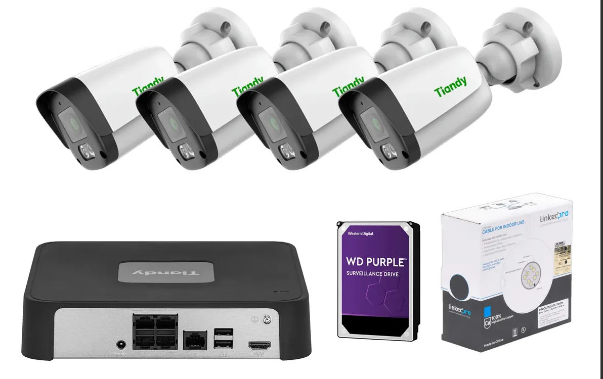 KIT 4 Camaras IP 2K Con Audio 1000GB Todo Incluido 4Megapixeles