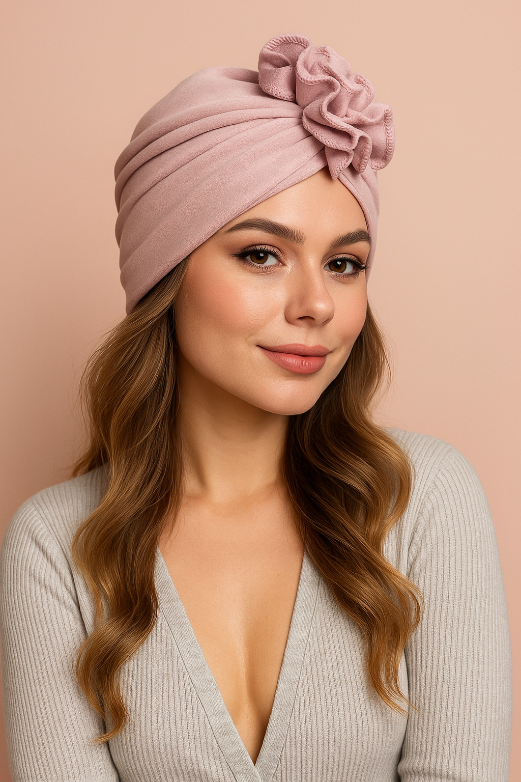 Rožinė turbano stiliaus kepurė