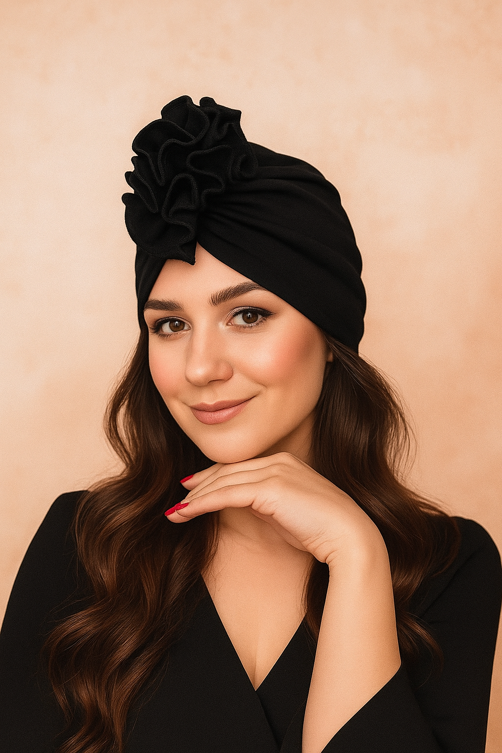 Juoda turbano stiliaus Kepurė