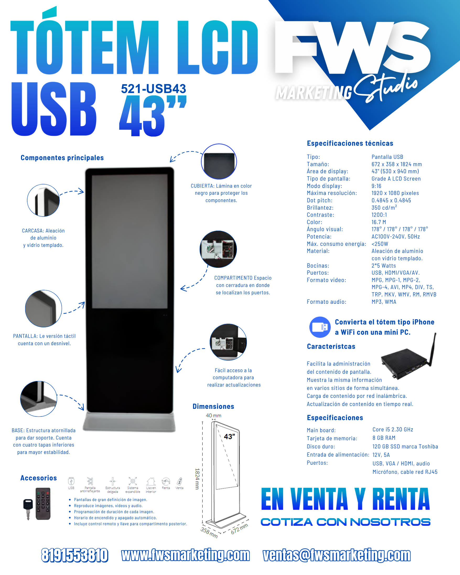 Tótem LCD USB 43''