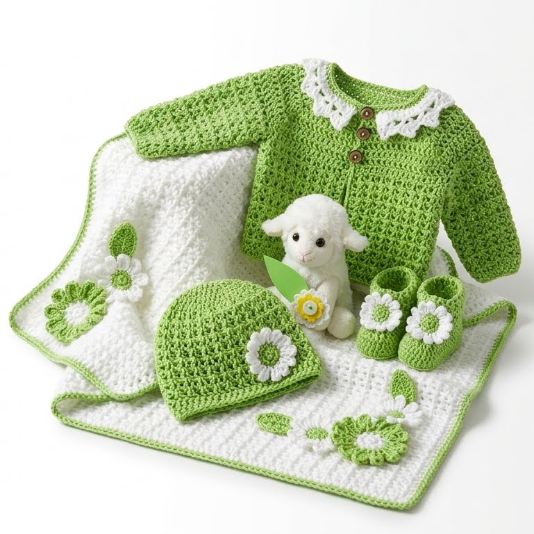 Conjunto de ropa para bebé tejida a mano