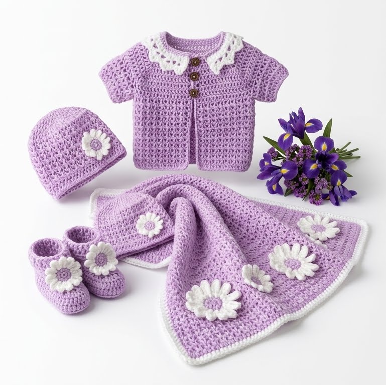 Conjunto de ropa para bebé tejida a mano