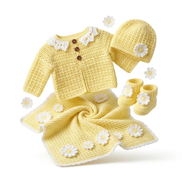 Conjunto de ropa para bebé tejida a mano