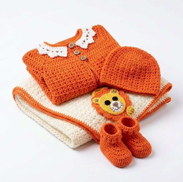 Conjunto de ropa para bebé tejida a mano