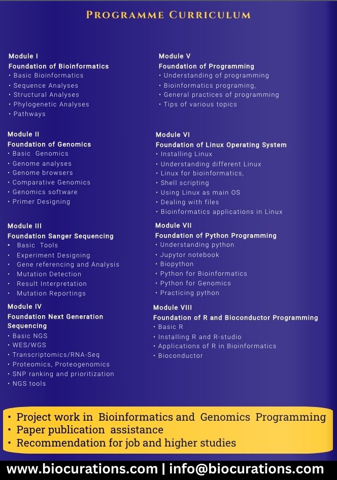 6 Months Online Live Training : Foundation Bioinformatics | Genomics Programming