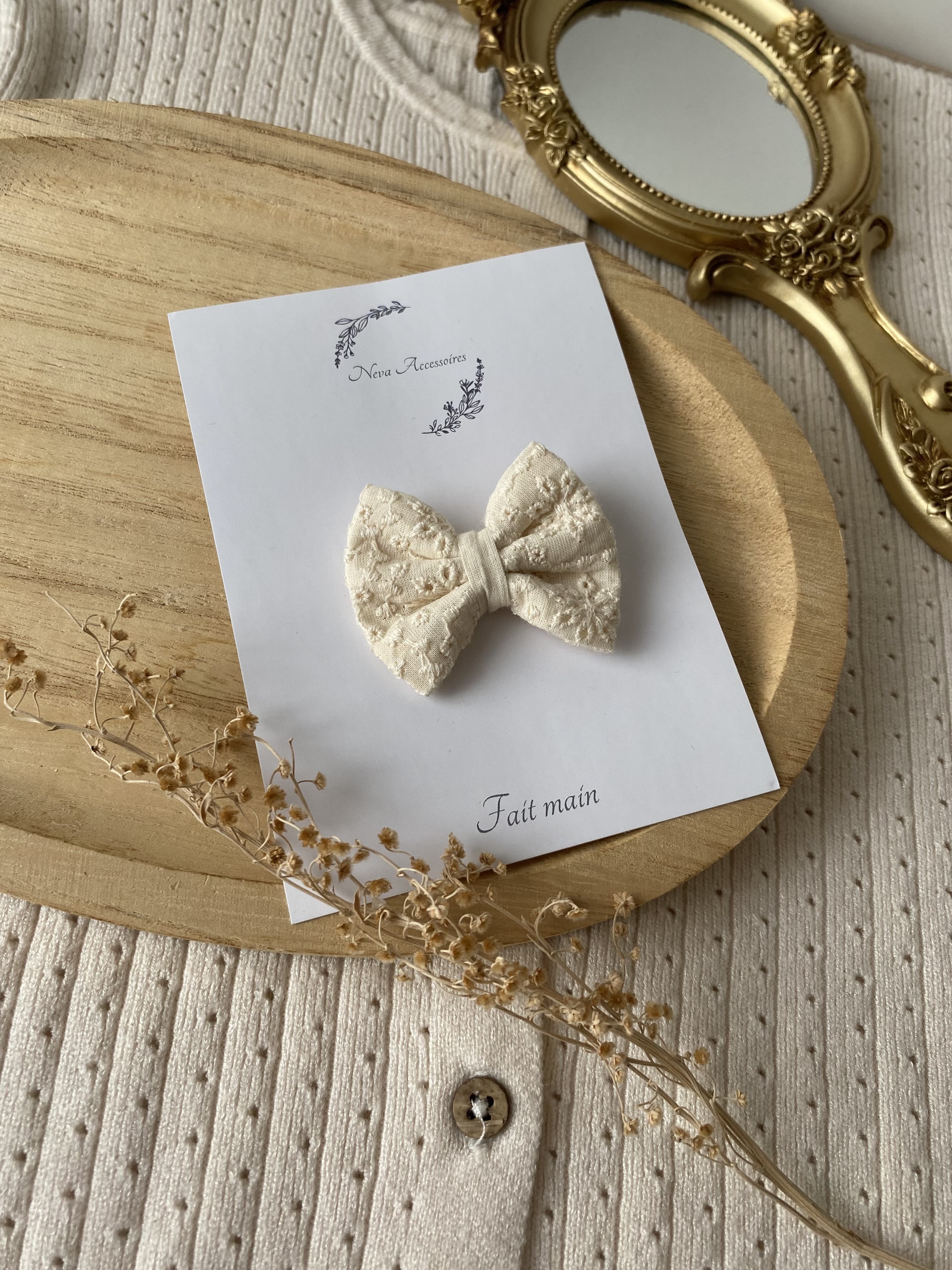 Noeud broderie anglaise vanille S