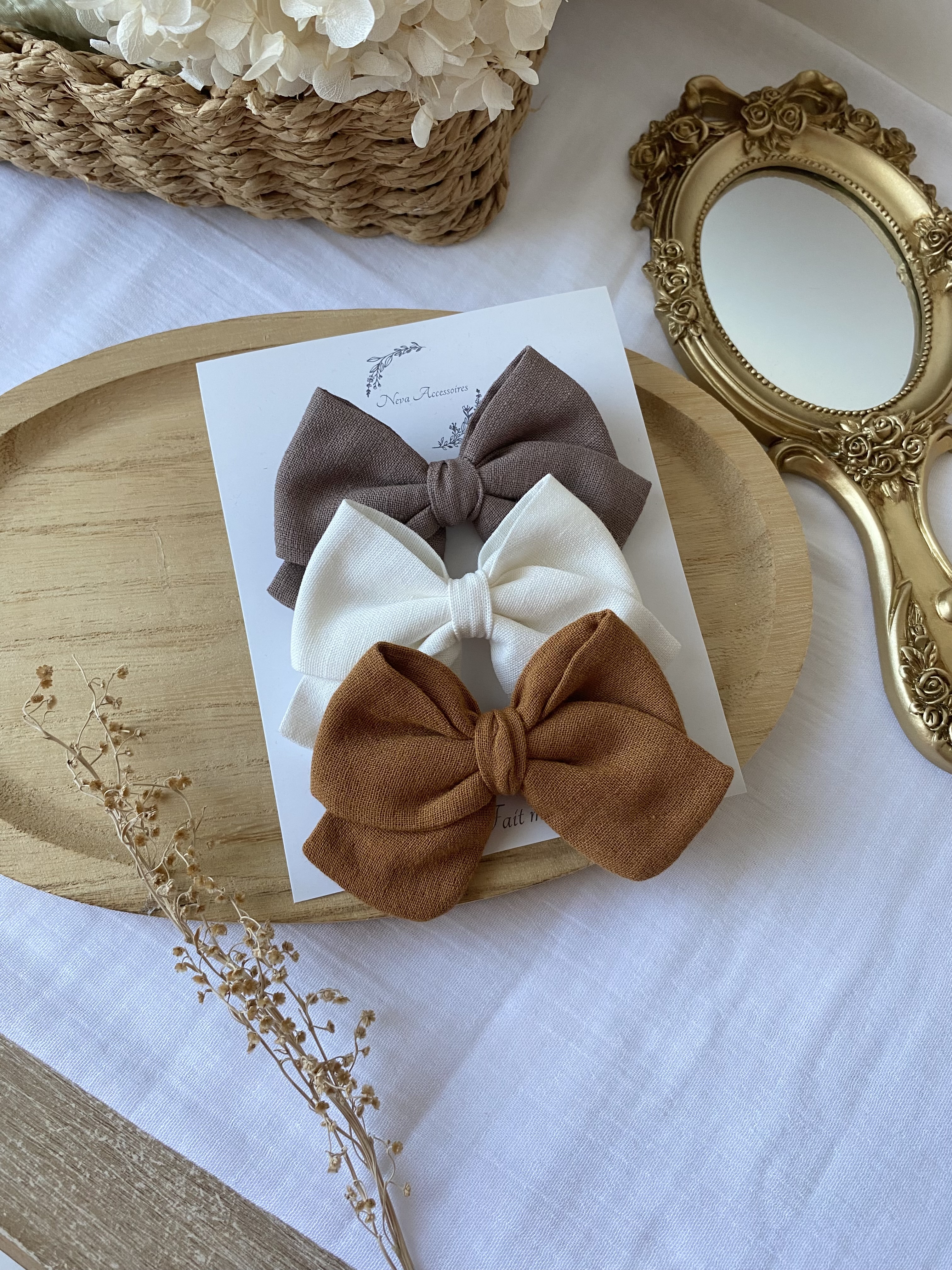 Lot de 3 nœuds taupe/blanc cassé/ocre M