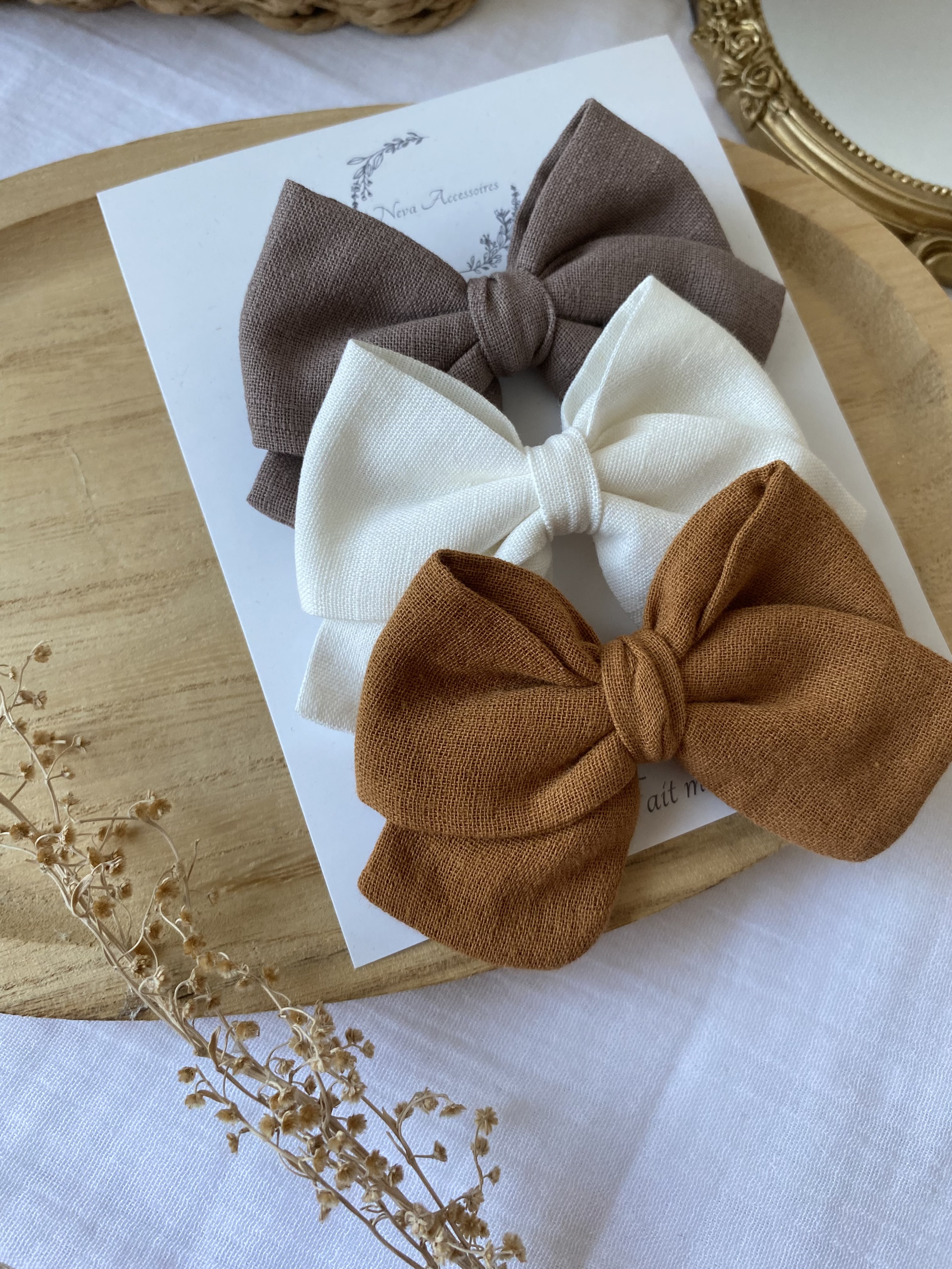 Lot de 3 nœuds taupe/blanc cassé/ocre L